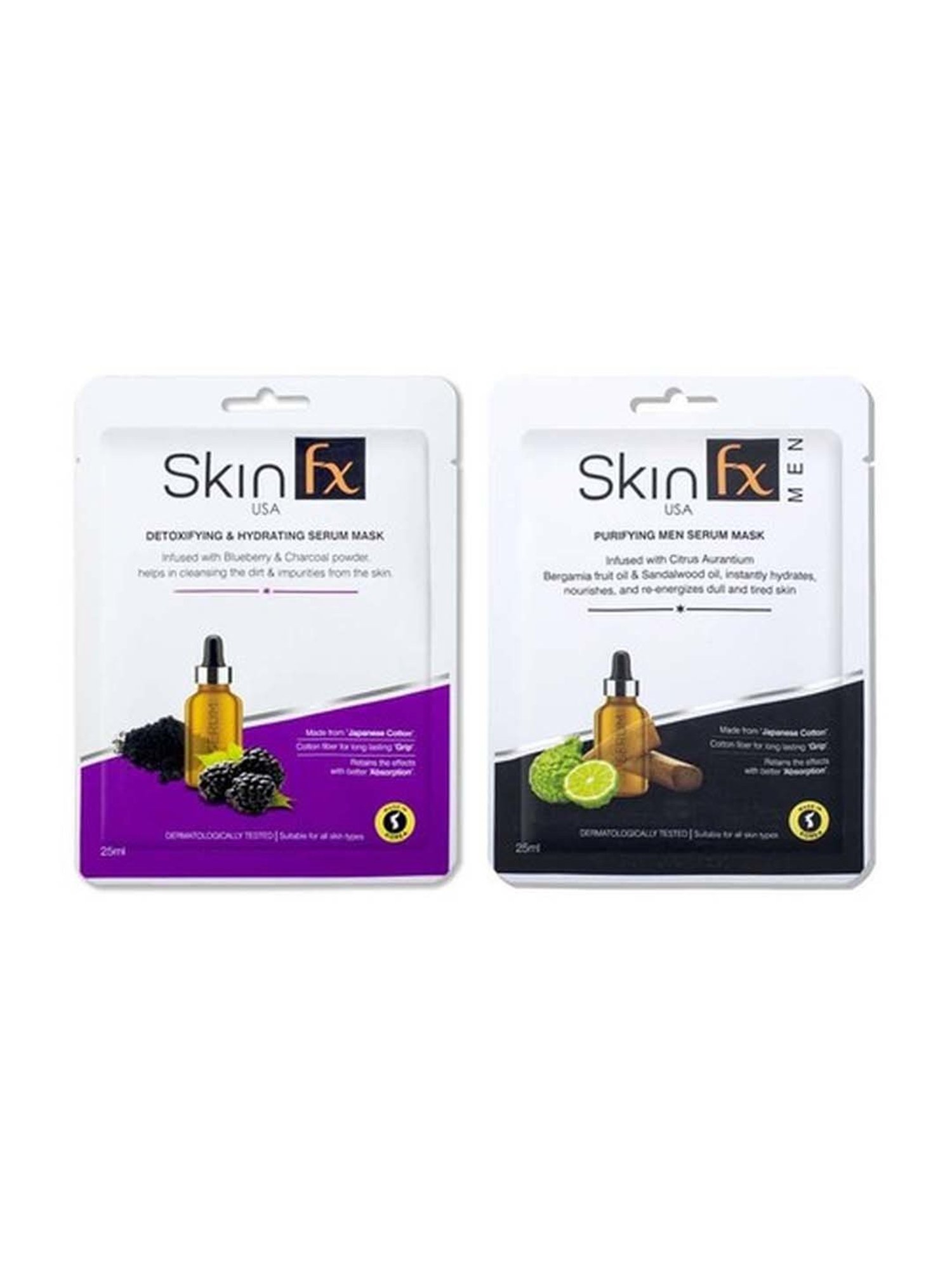 Skin Fx Detoxifying, Hydrating & Purifying Men Facial Serum Mask - Pack of 2