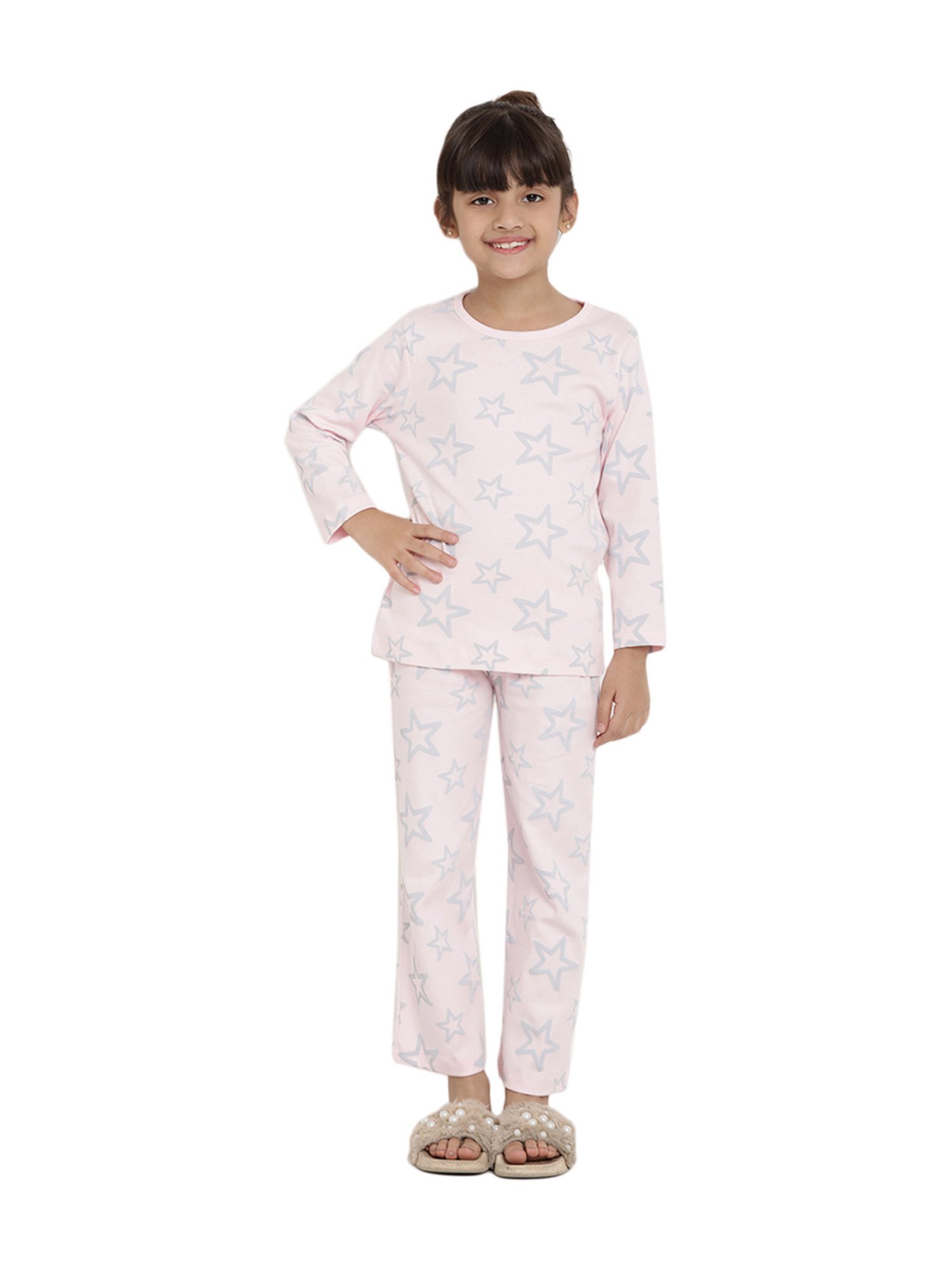 Berrytree Organic Girls Pink Cotton Stars Print Night Suits