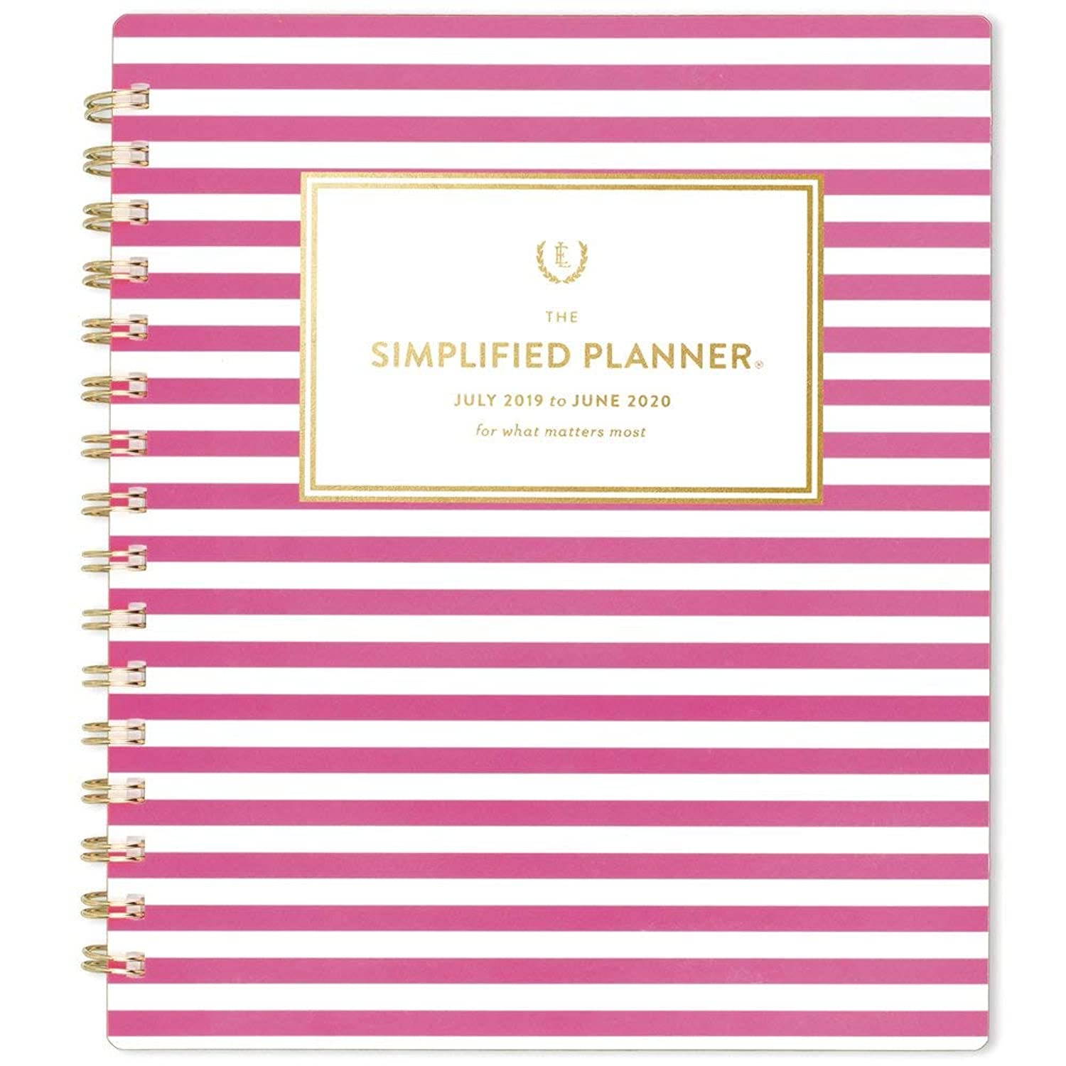 Simplified 2019-2020 Academic Year Weekly & Monthly Planner, Medium, 7" x 9", Pink Stripe (EL201-805A)