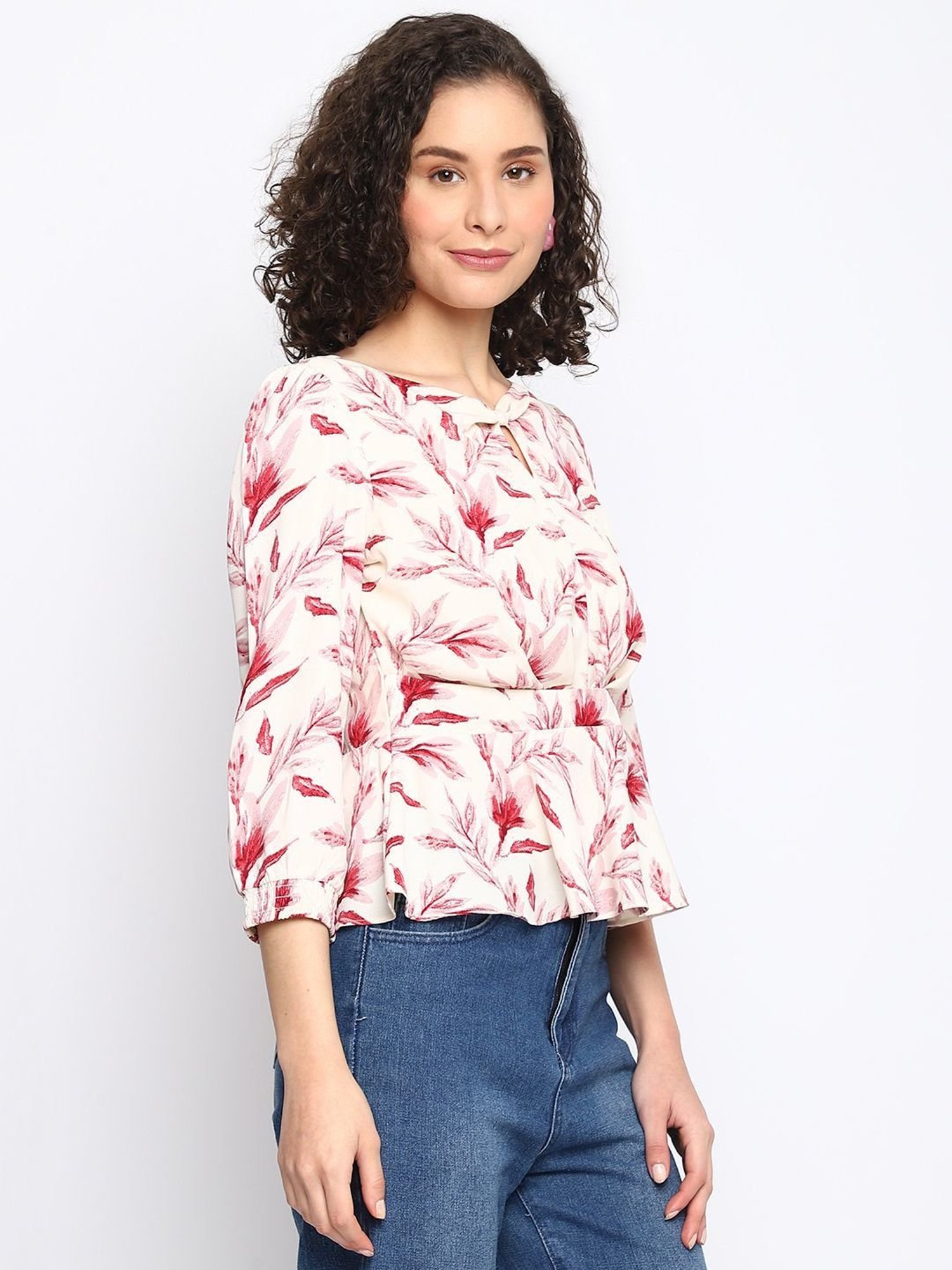 Latin Quarters White & Pink Printed Top