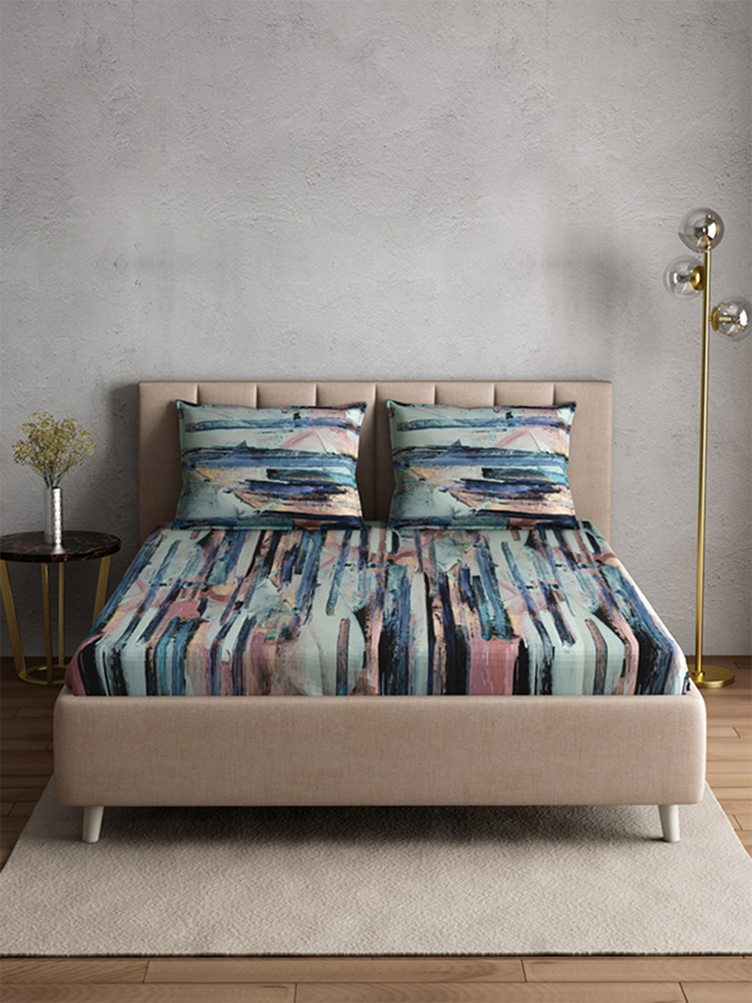 Petal Home Aquarelle Blue Cotton 144 TC Bedsheet