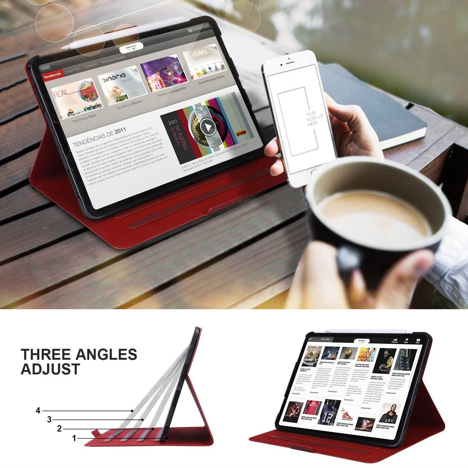 FYY New Apple iPad Pro 11" 2018 Case [Support Apple Pencile Charging] Luxury Cowhide Genuine Leather Handcrafted Case, Pure Handmade Case Protective Cover with [Auto Sleep-Wake Function] Wine Red