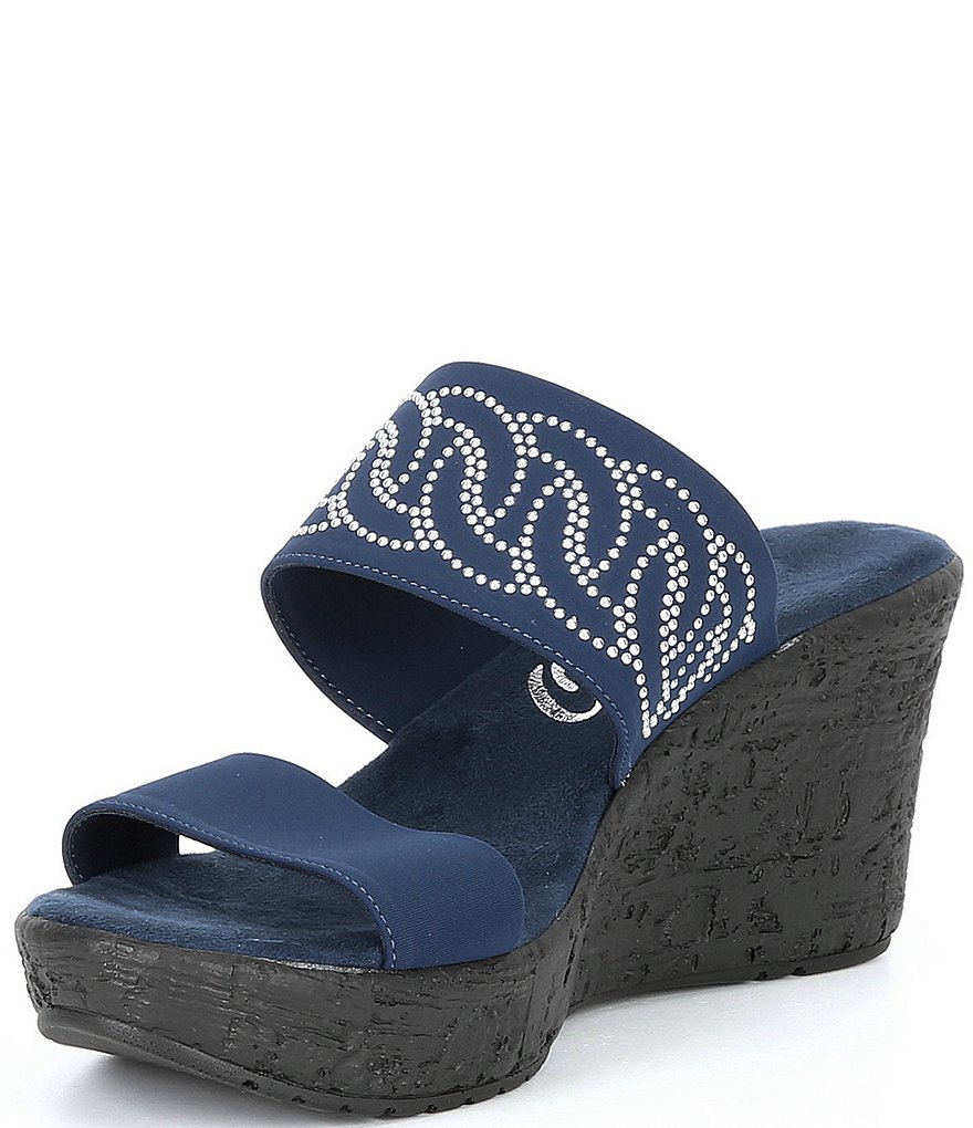 Onex Bernice Embellished Leather Slide-On Wedges