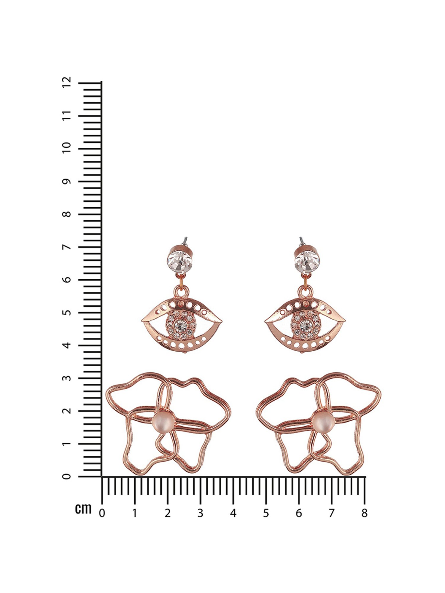 Aatmana Rose Gold-Plated CZ Studded Stud & Drop Earrings - Set of 2