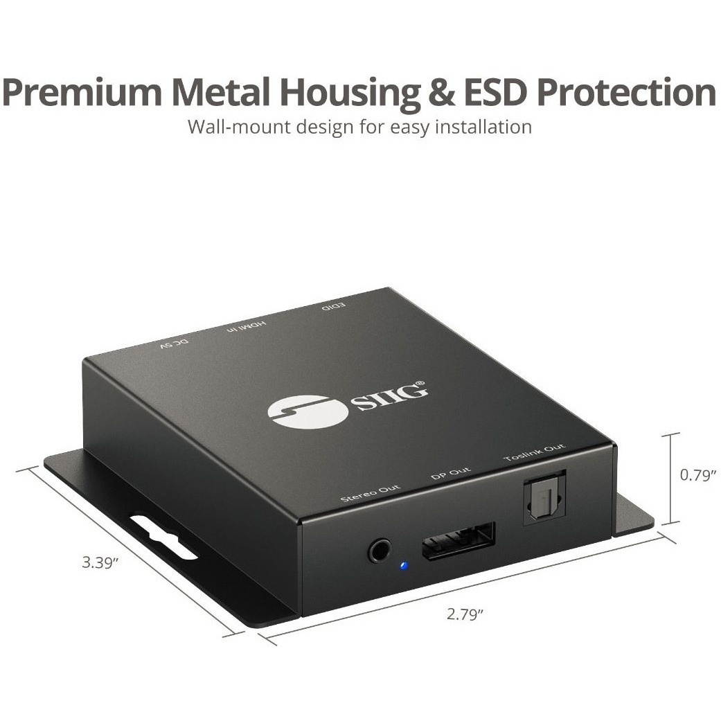 SIIG HDMI 2.0 to DisplayPort 1.2 Converter with Audio Extractor CEH26A11S1