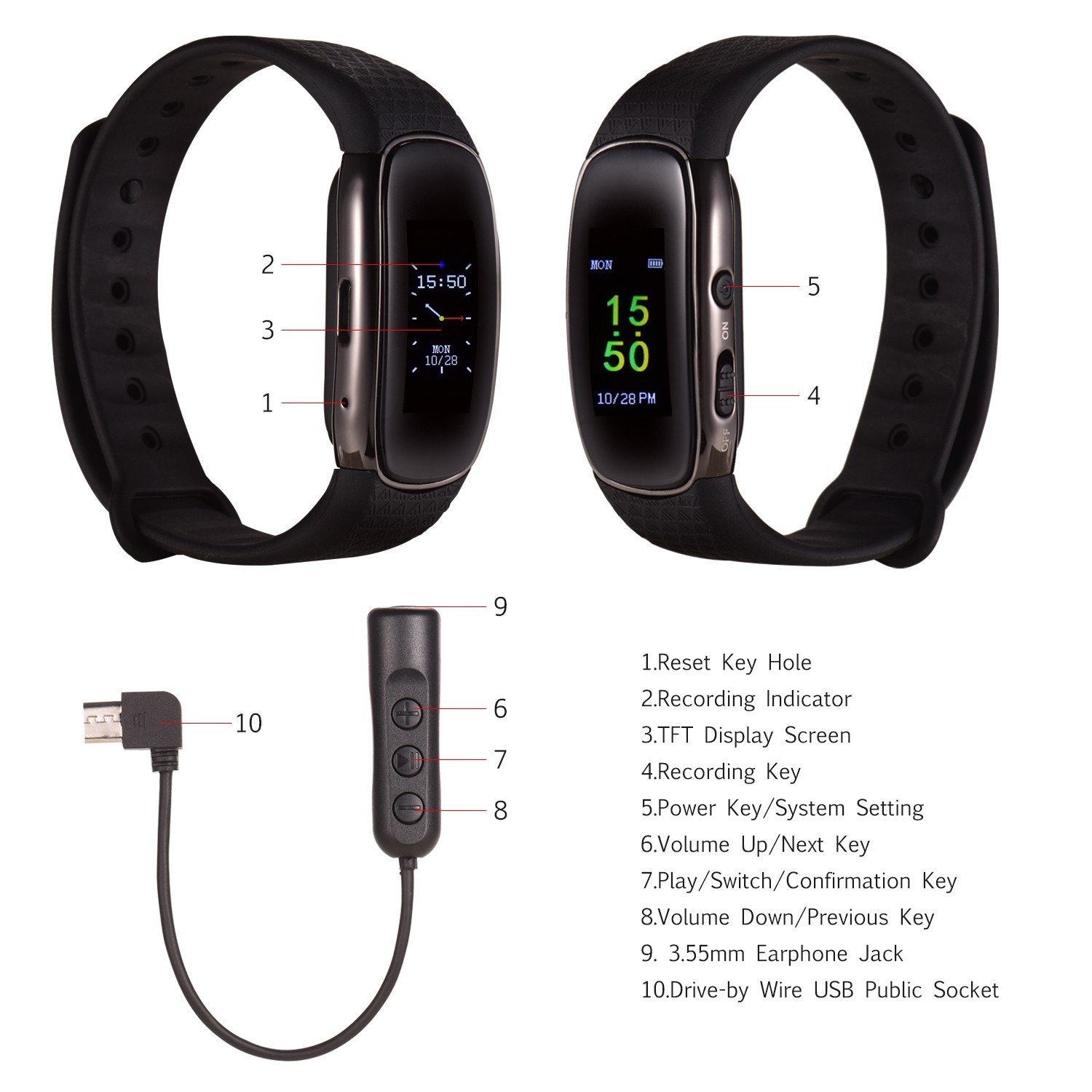 Portable Digital Voice Recorder Watch MP3 Music Player Voice-Activated Recording 16G for Meeting Lecture Interview