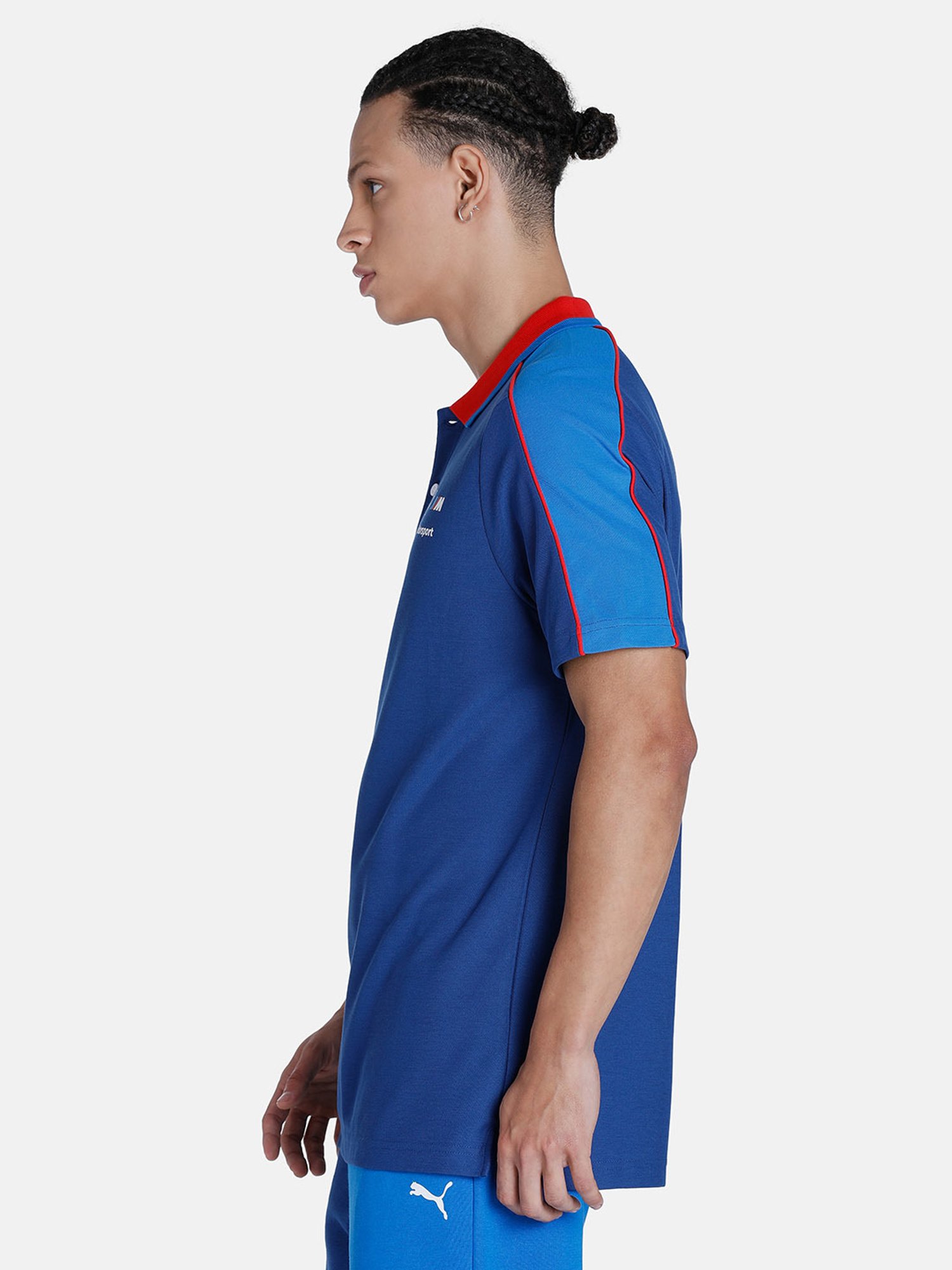 Puma Blue Cotton Regular Fit Printed Polo T-Shirt