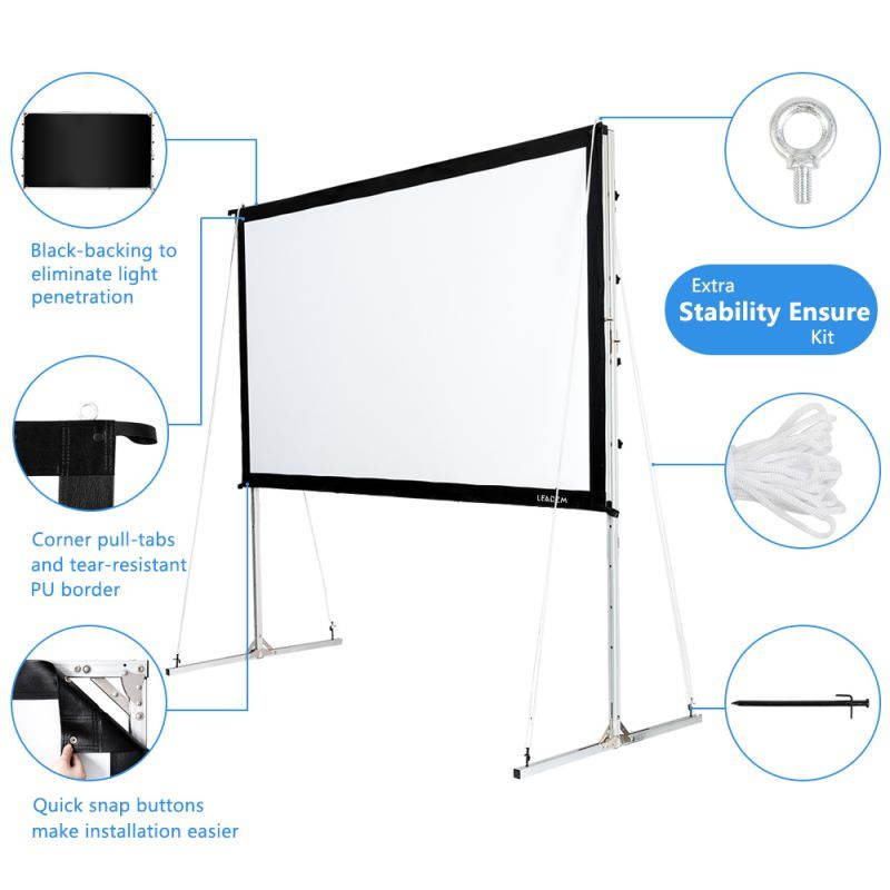 Leadzm 100" 16:9 Fast Folding Screen Outdoor Indoor Portable Projector Screen