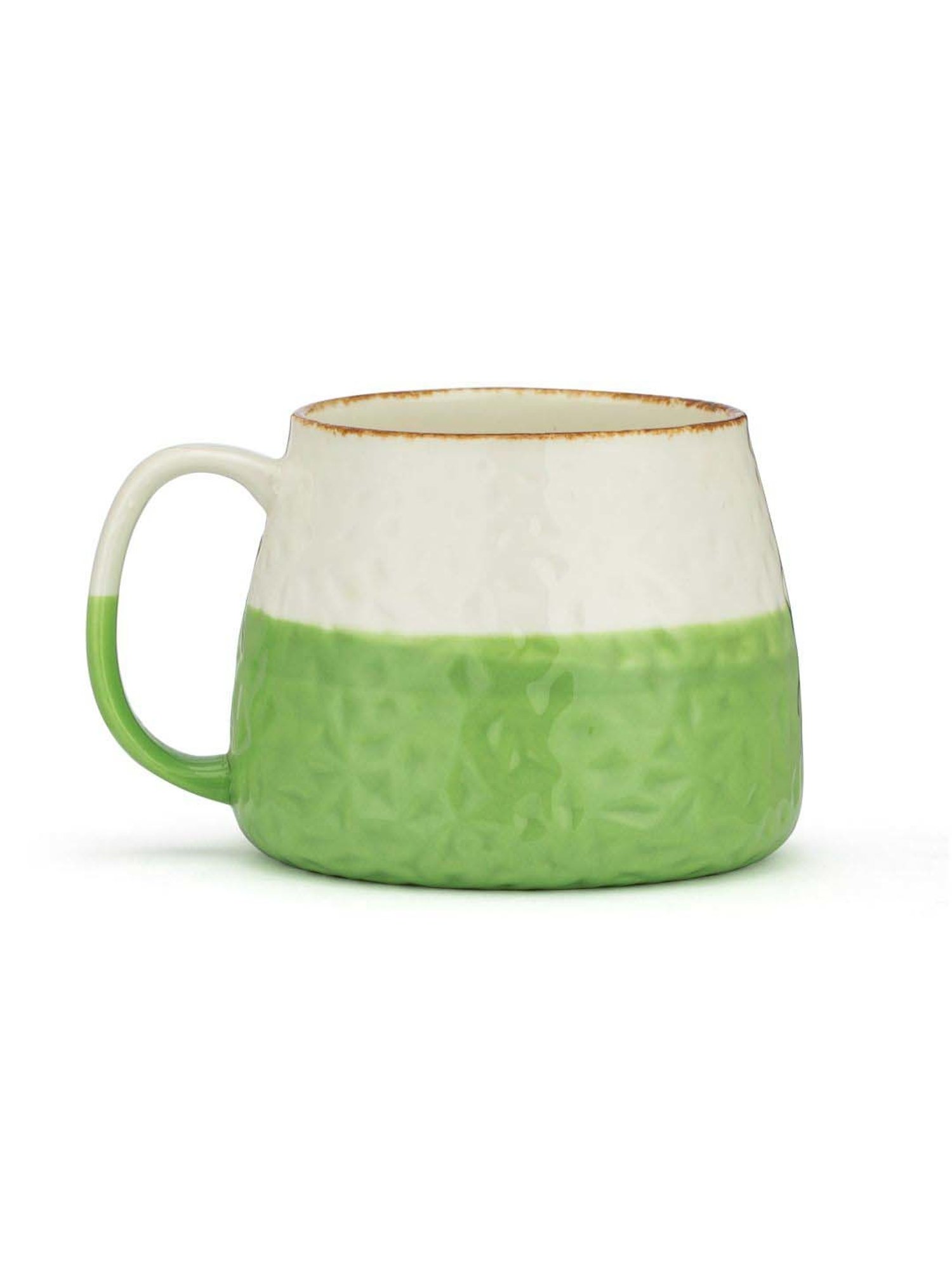 Clay Craft Tetra Off-White & Green Ceramic Mug (0.35 L) - Set of 2