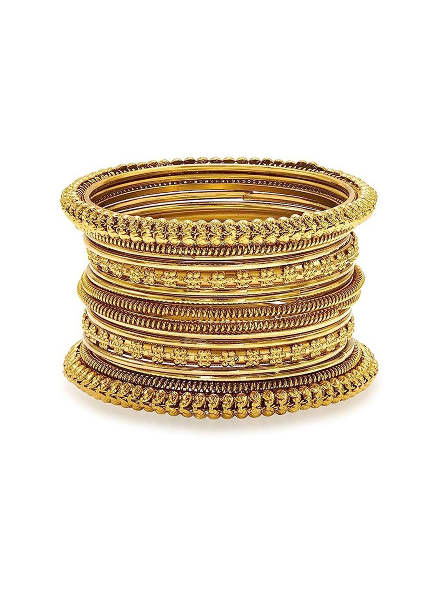 Oomph Antique Gold Bangles - Set of 16