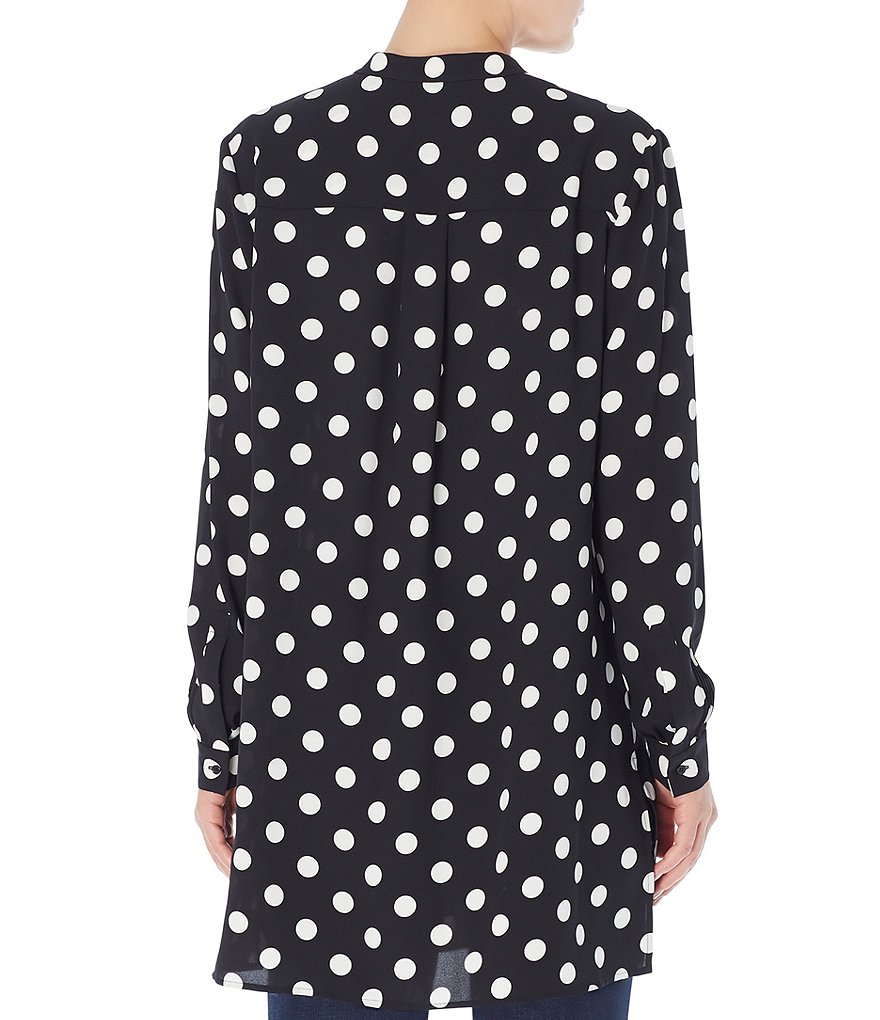 Jones New York Polka Dot Print Crepe Long Sleeve Tunic Blouse
