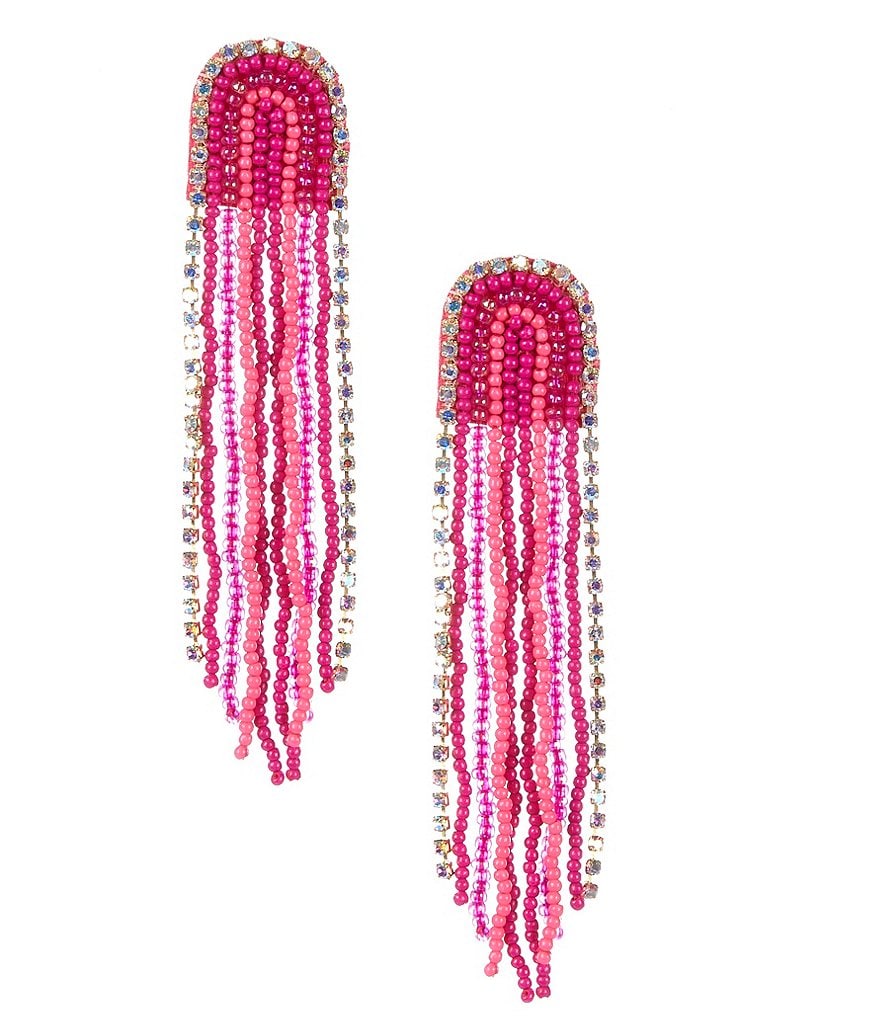 Natasha Accessories Seed Bead Fringe Statement Earrings