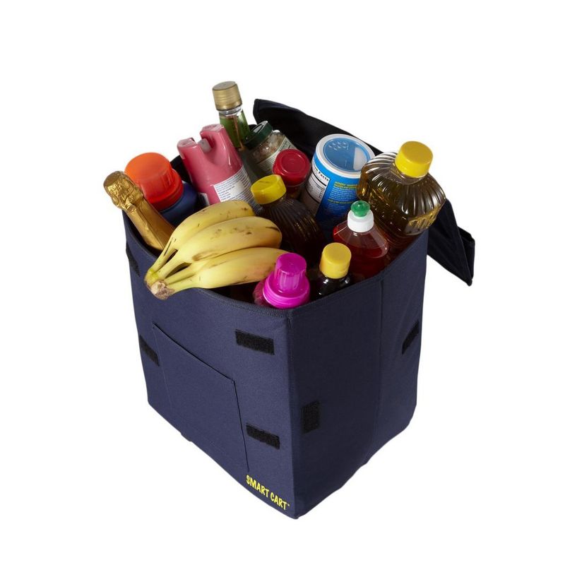 dbest products 01-017 Smart Cart Collapsible Rolling Utility Basket for Laundry, Shopping, Travel, Cleaning Supplies, w/Telescoping Handle, Blue