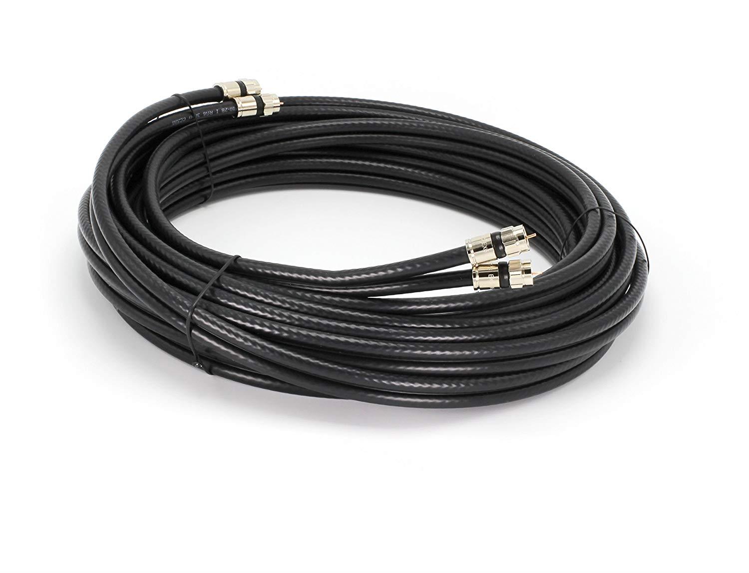 Black 200ft Dual RG6 Coax with High Quality Compression Connectors