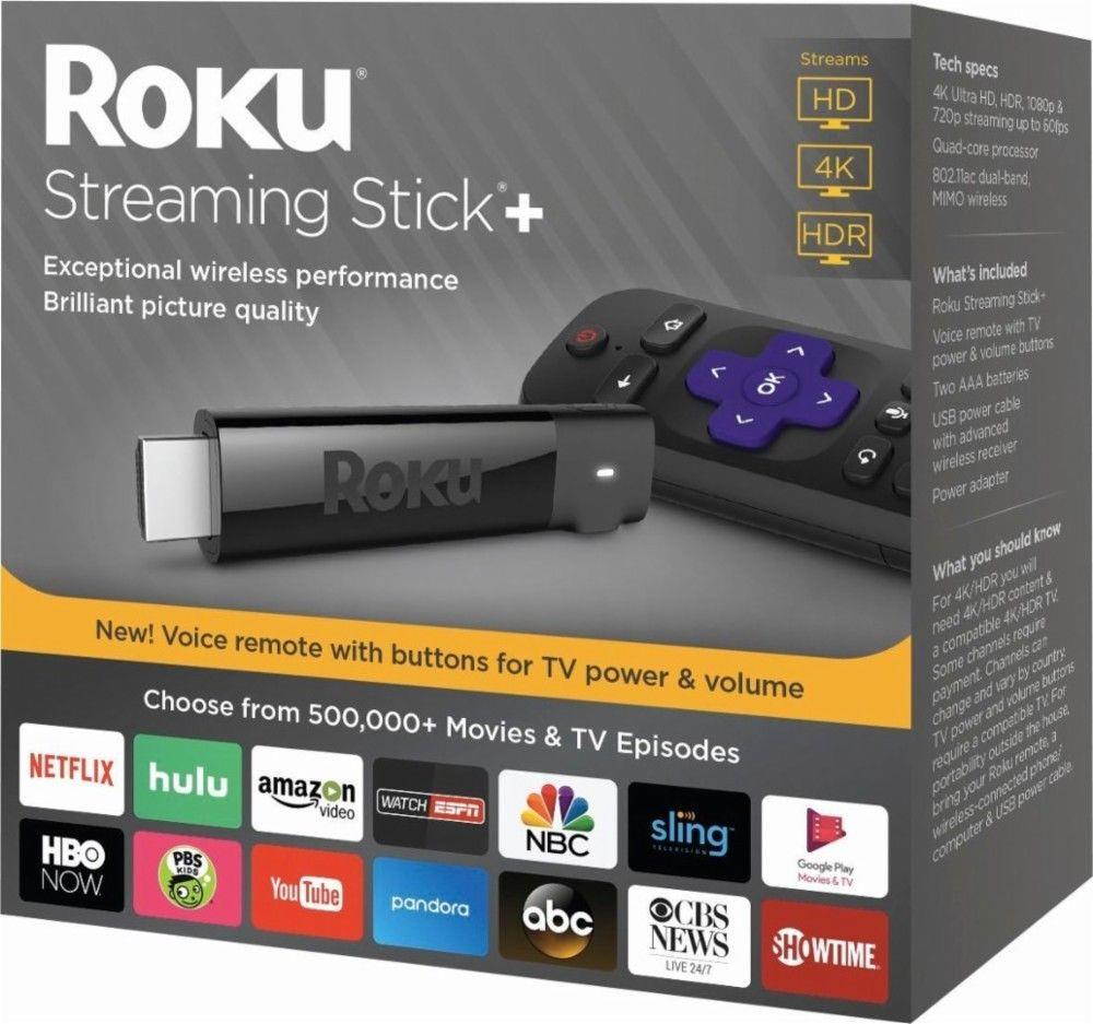 Roku 4K Ultra HD HDR Media Streaming Stick+ with Voice Remote - 3810R