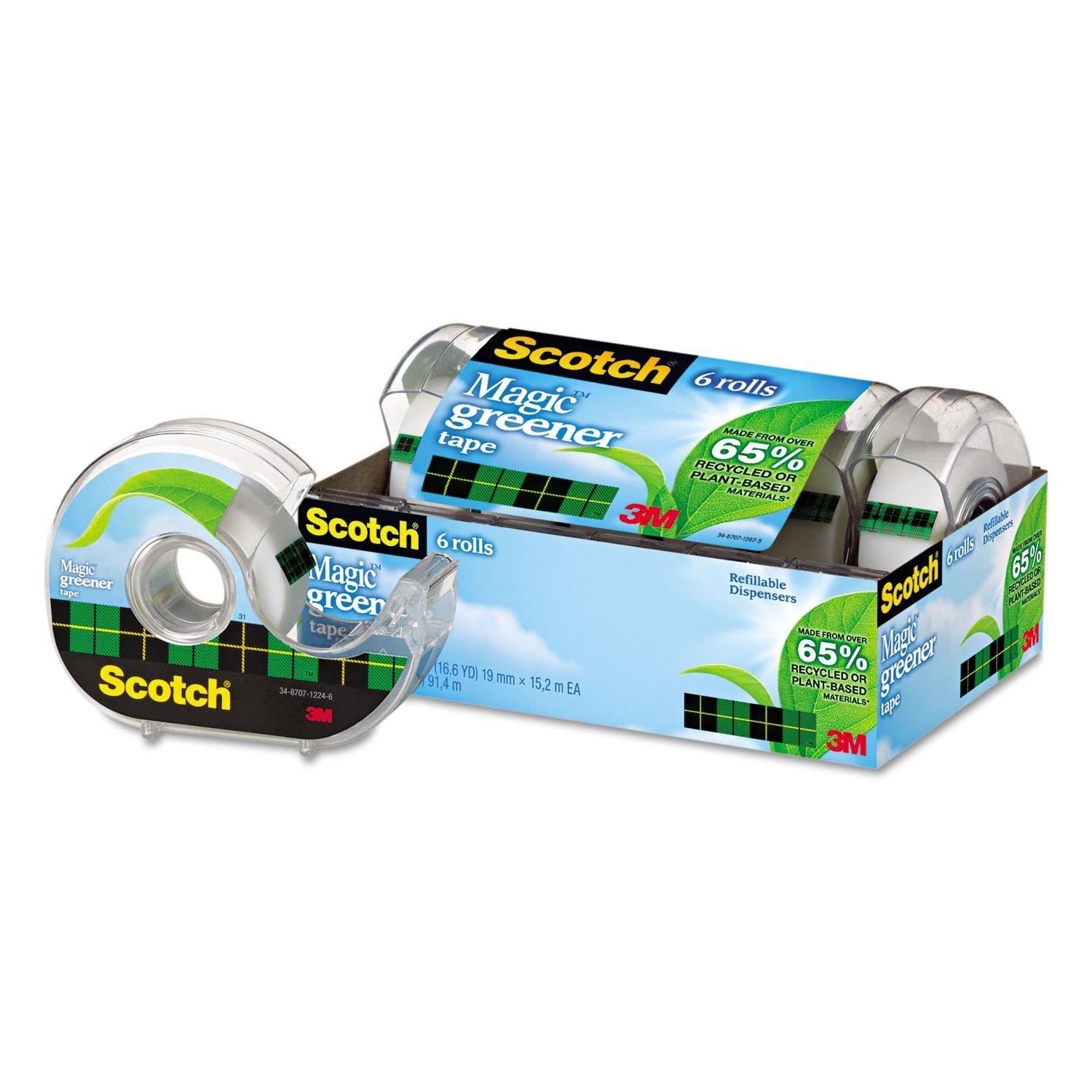Scotch 6123 Magic Tape, Dispenser,Eco-Friendly,3/4"x600", 6rolls/PK, CL