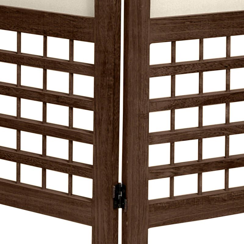 5 1/2ft. Tall 4 Panels Open Lattice Fabric Room Divider Burnt Brown - Oriental Furniture