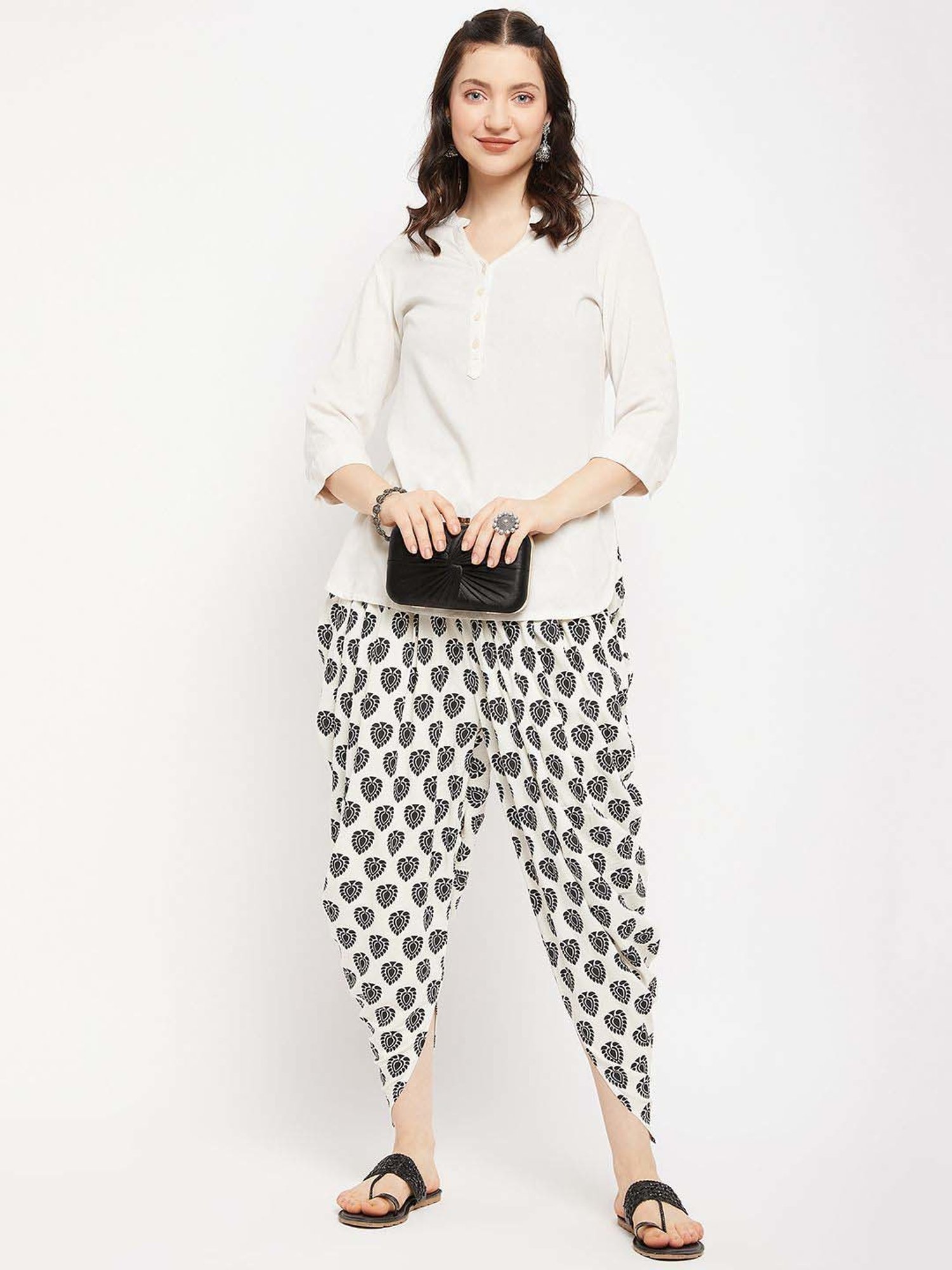 Castle Off-White Printed Dhoti Pants