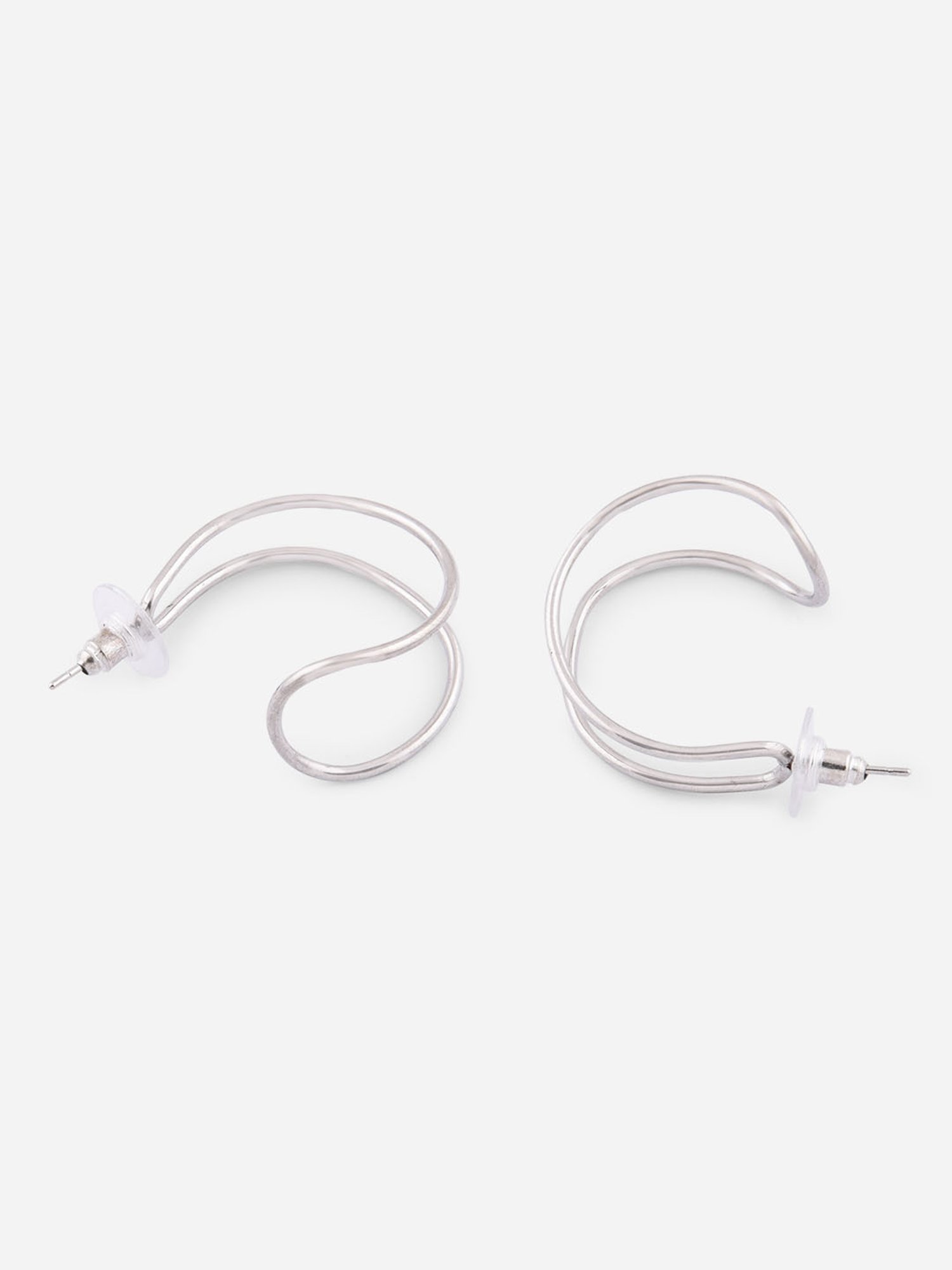 ToniQ Stylish Silver Plated Double Strand Hoop Earrings for Women