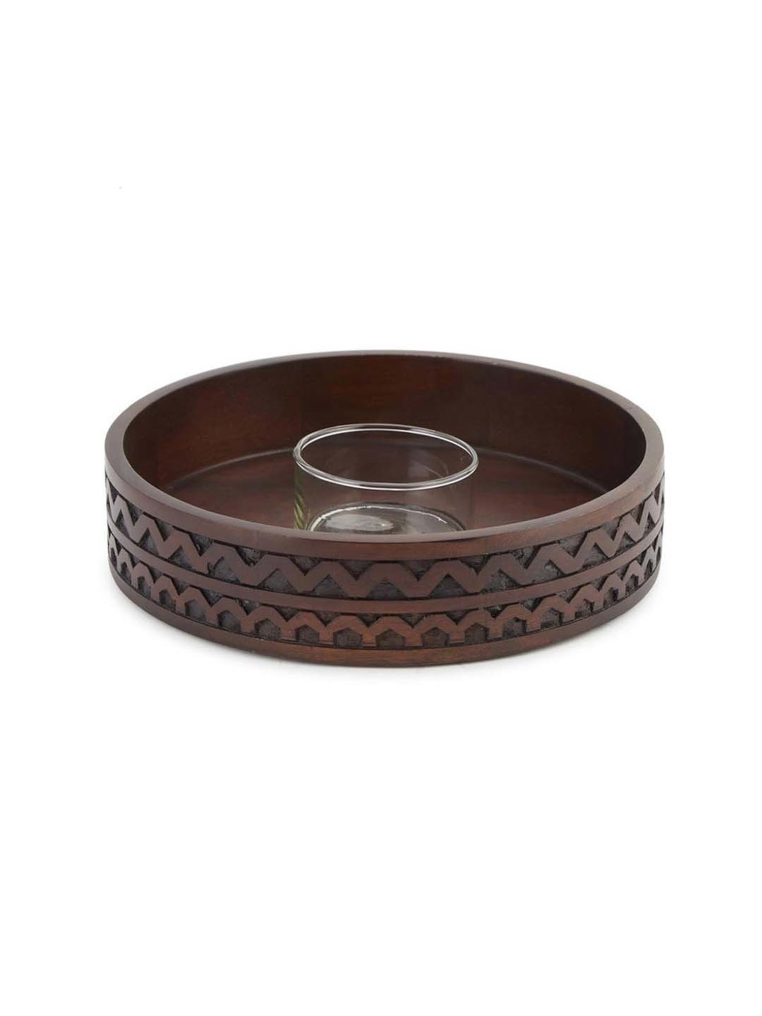 Fabindia Samod Brown Wood 1 Dip Bowl & 1 Platter
