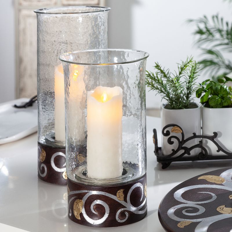 GG Collection 12-Inch Tall,Hand-Crafted, Gold Leaf Mango Wood Inlay Candleholder