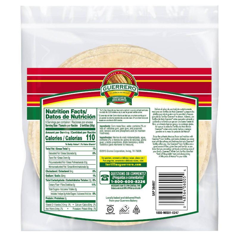 Guerrero Gluten Free White Corn Tortillas - 16oz/18ct