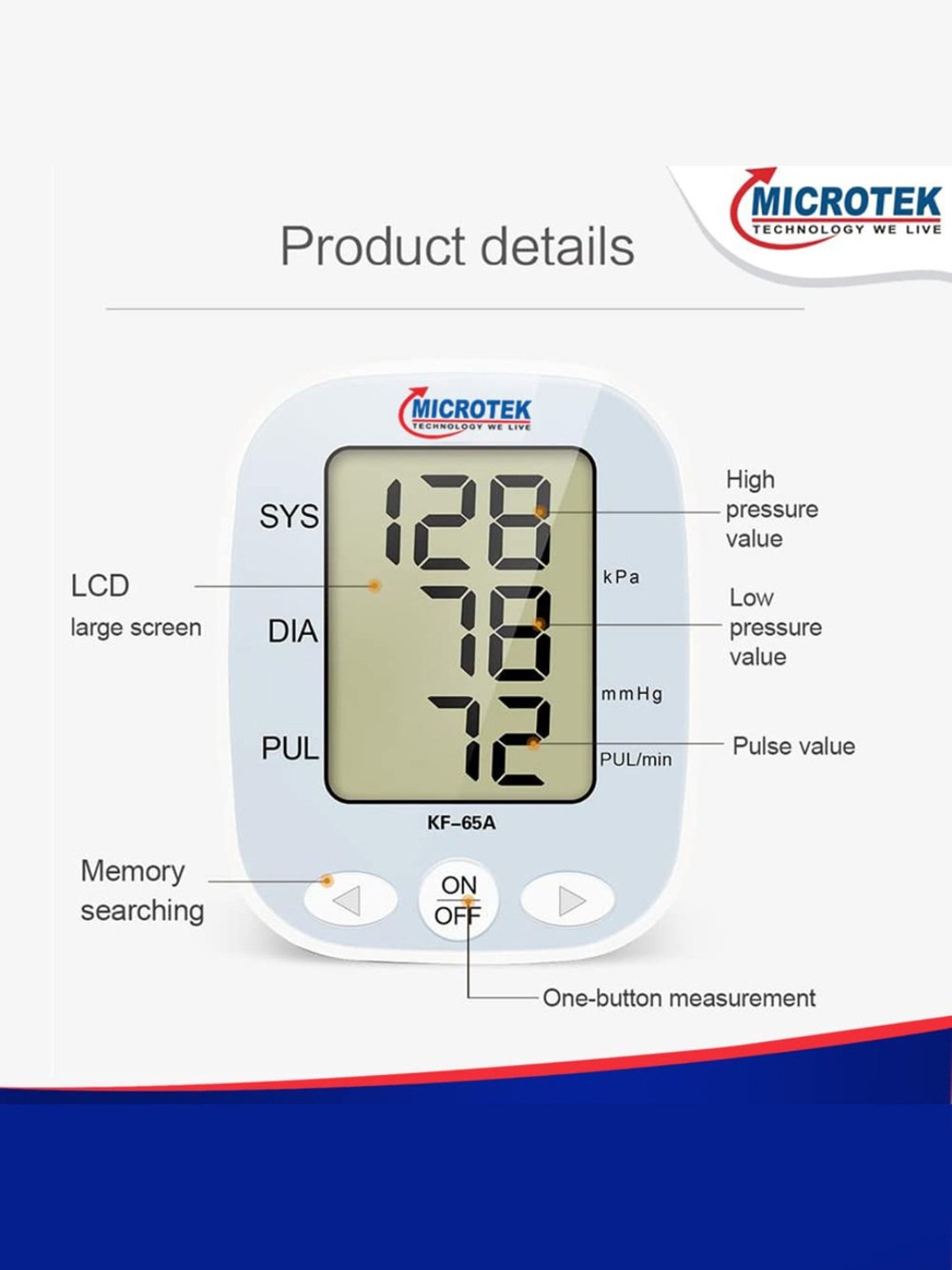 Microtek KF-65A Voice Broadcast Upper Arm Blood Pressure Monitor with USB Charging (White)
