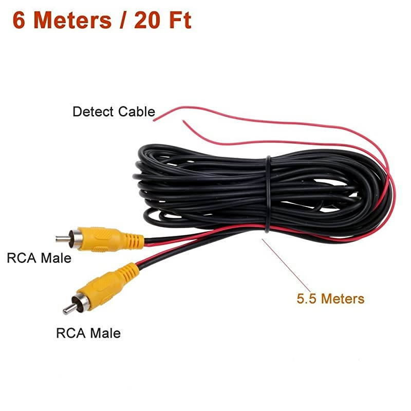 RCA Reverse REVERSING Rear View Parking Camera Video Cable with Detection Wire Reverse Trigger Lead 6 Meters20FT