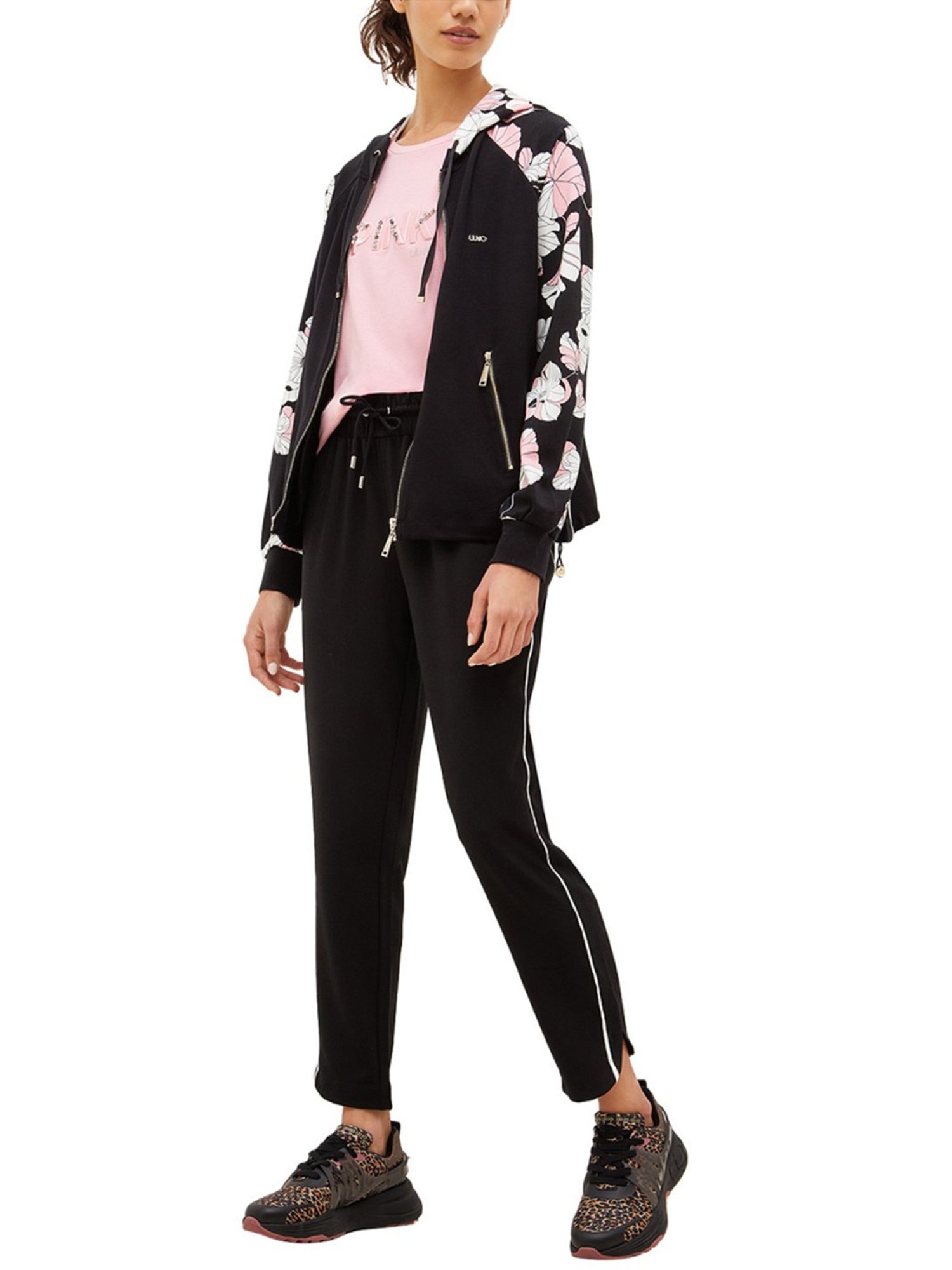 Liu Jo Flower Dragee & Nero Floral Print Regular Fit Hoodie