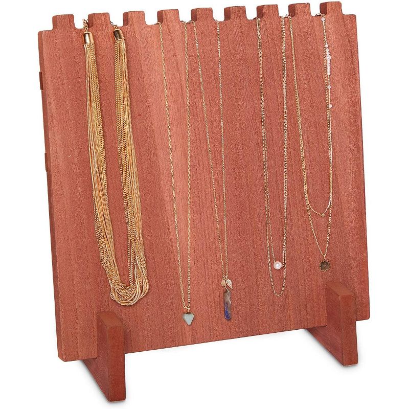 Farmlyn Creek 2-Pack Wood Necklace Display Stand, Wooden Plank Jewelry Organizer (9 x 10 x 5.5 In)