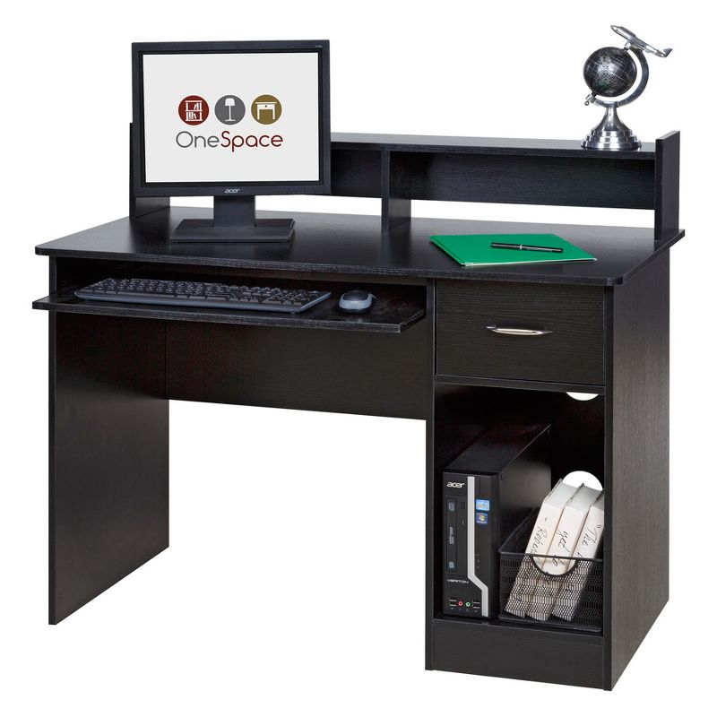 OneSpace 50-LD0105 Essential Computer Desk, Hutch, Pull-Out Keyboard - Black