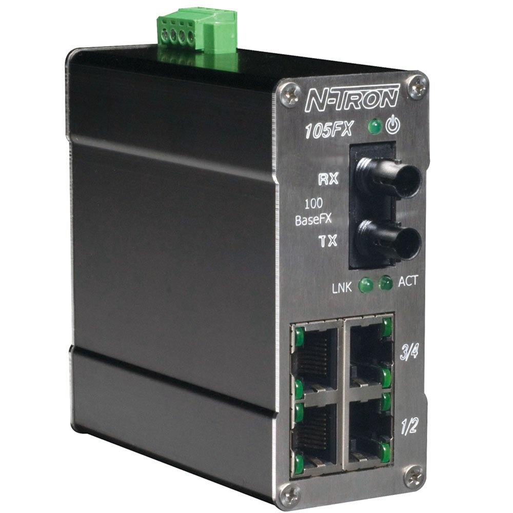 Red Lion N-TRON 105FX-ST 10/100BaseTX and 100BaseFX Industrial Ethernet Switch with 5 Ports