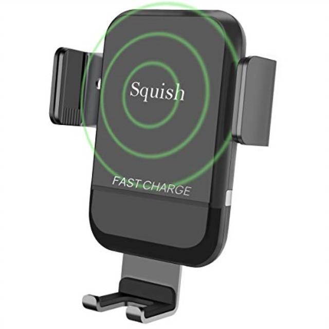 squish wireless car charger, autoclamping qi fast wireless charger phone holder for car air vent for iphone xs max/xs/xr/x/8plus/8 and for samsung s9/s9+/s8/s8+/note9/note8 & other smartphone