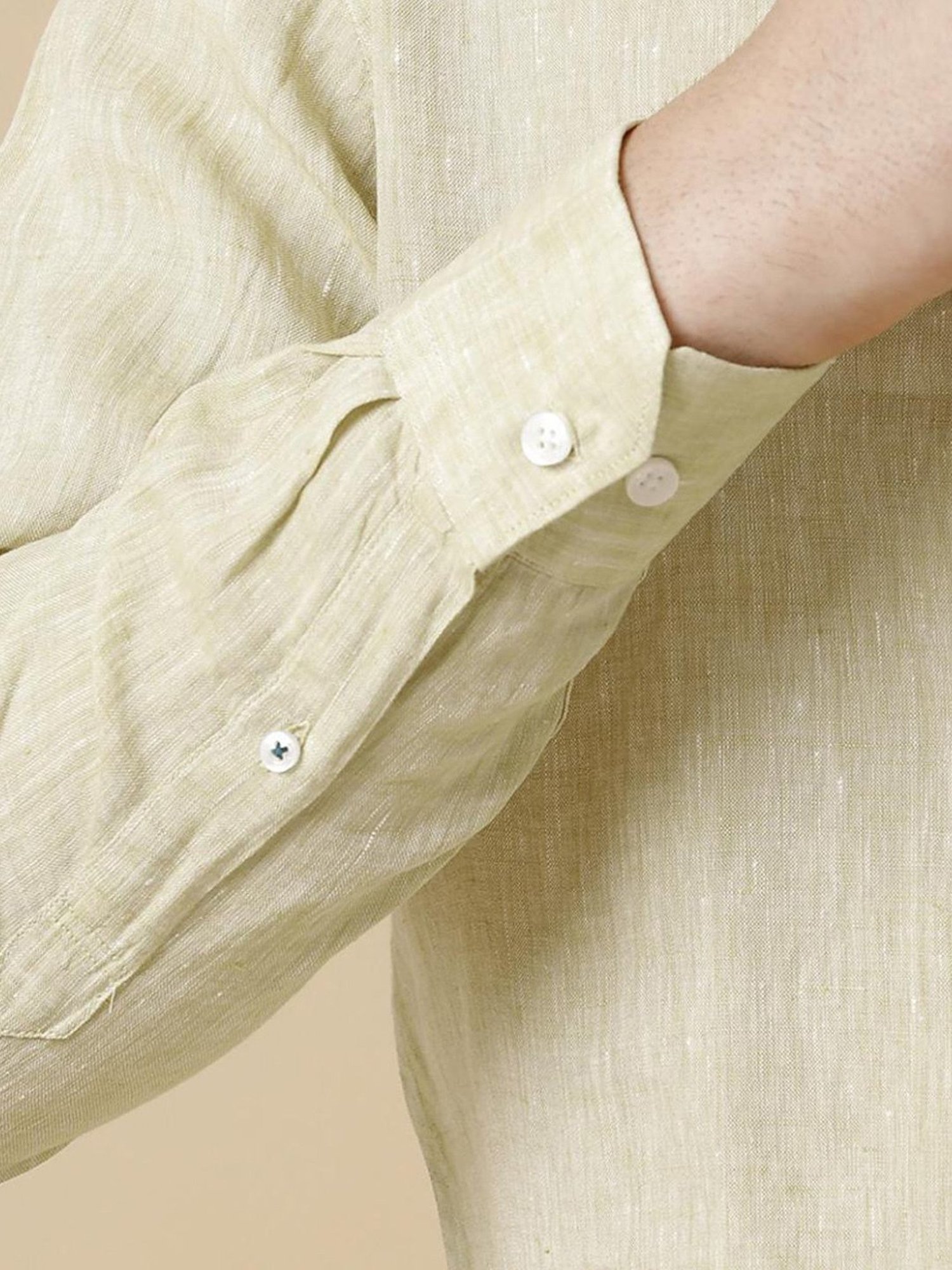 Linen Club Yellow Linen Contemporary Fit Shirt