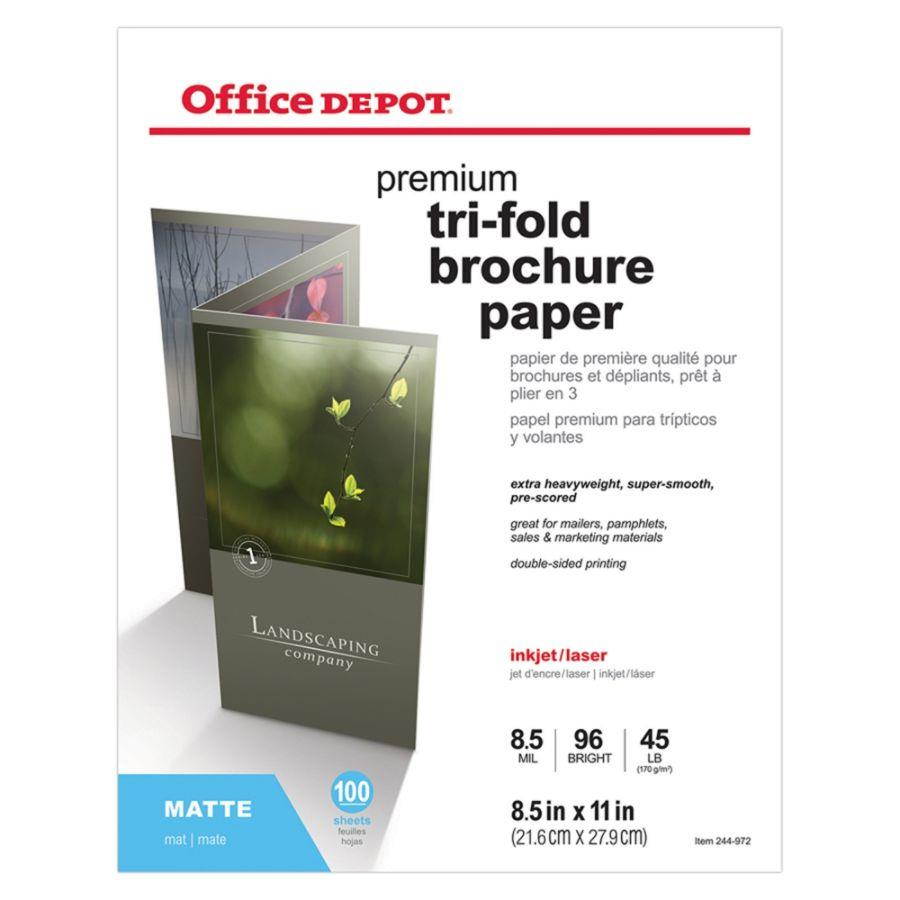 Office Depot Double-Sided Presentation Paper, Matte, Tri-Fold, 8 1/2in. x 11in., 45 Lb, Pack Of 100 Sheets, 124211