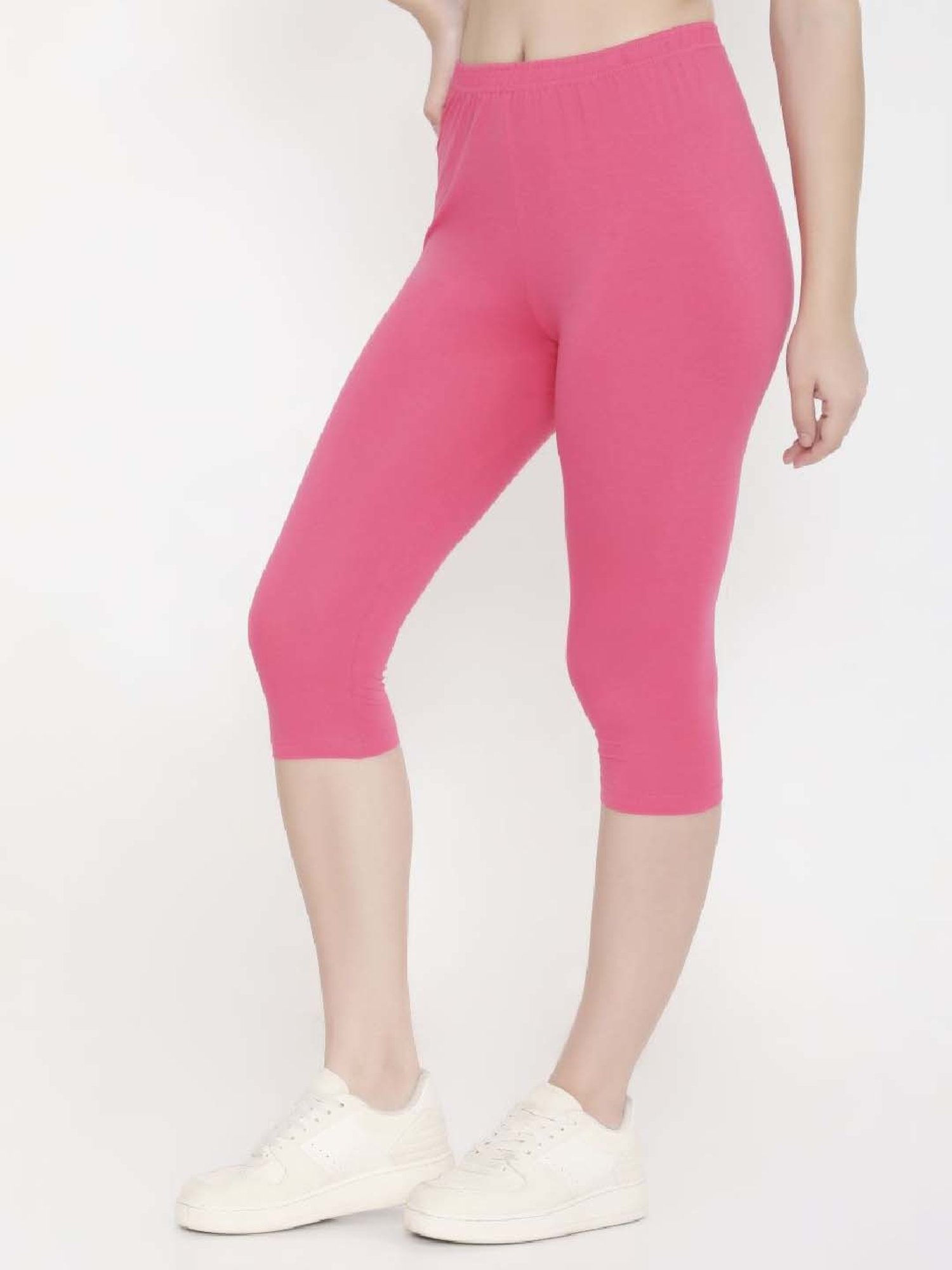 FEELINGS Pink Cotton Plain Capris