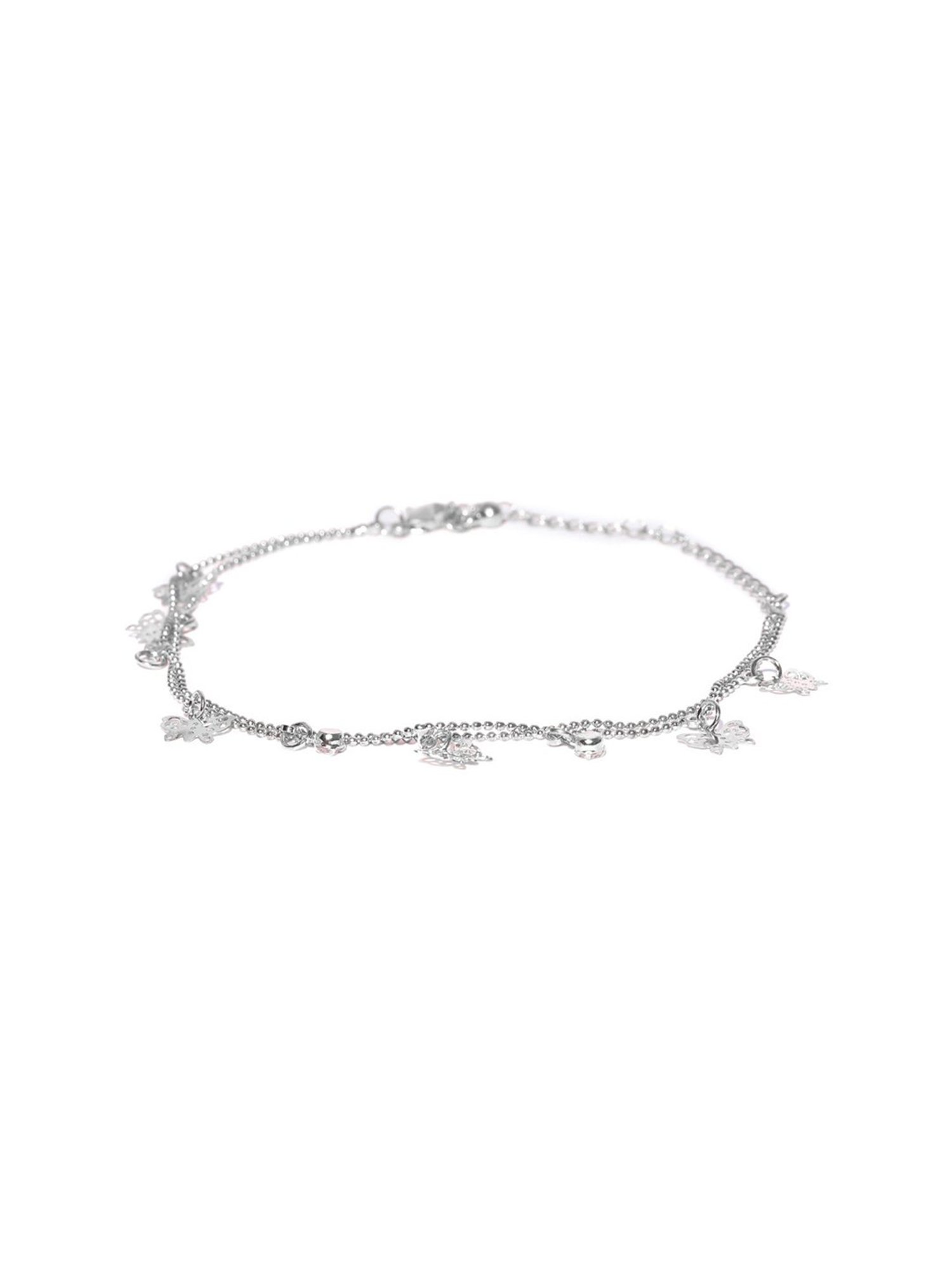 Oomph Silver Tone Butterfly Beads & Charm Fashion Anklet