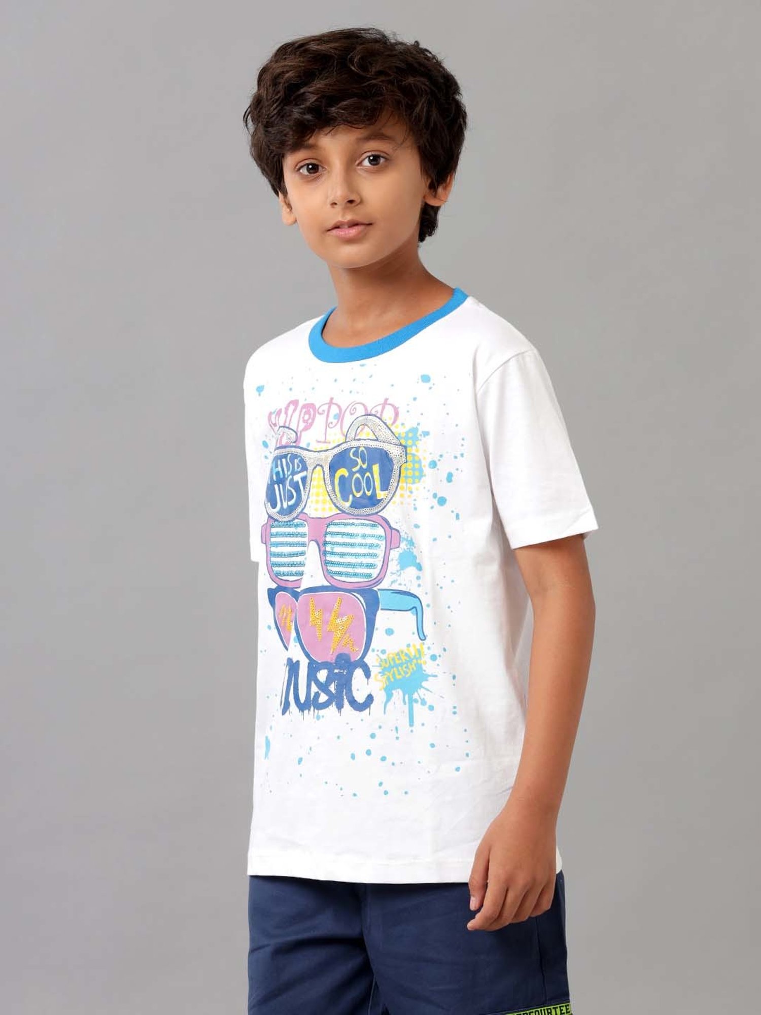 Under Fourteen Only Kids White Cotton Printed T-Shirt