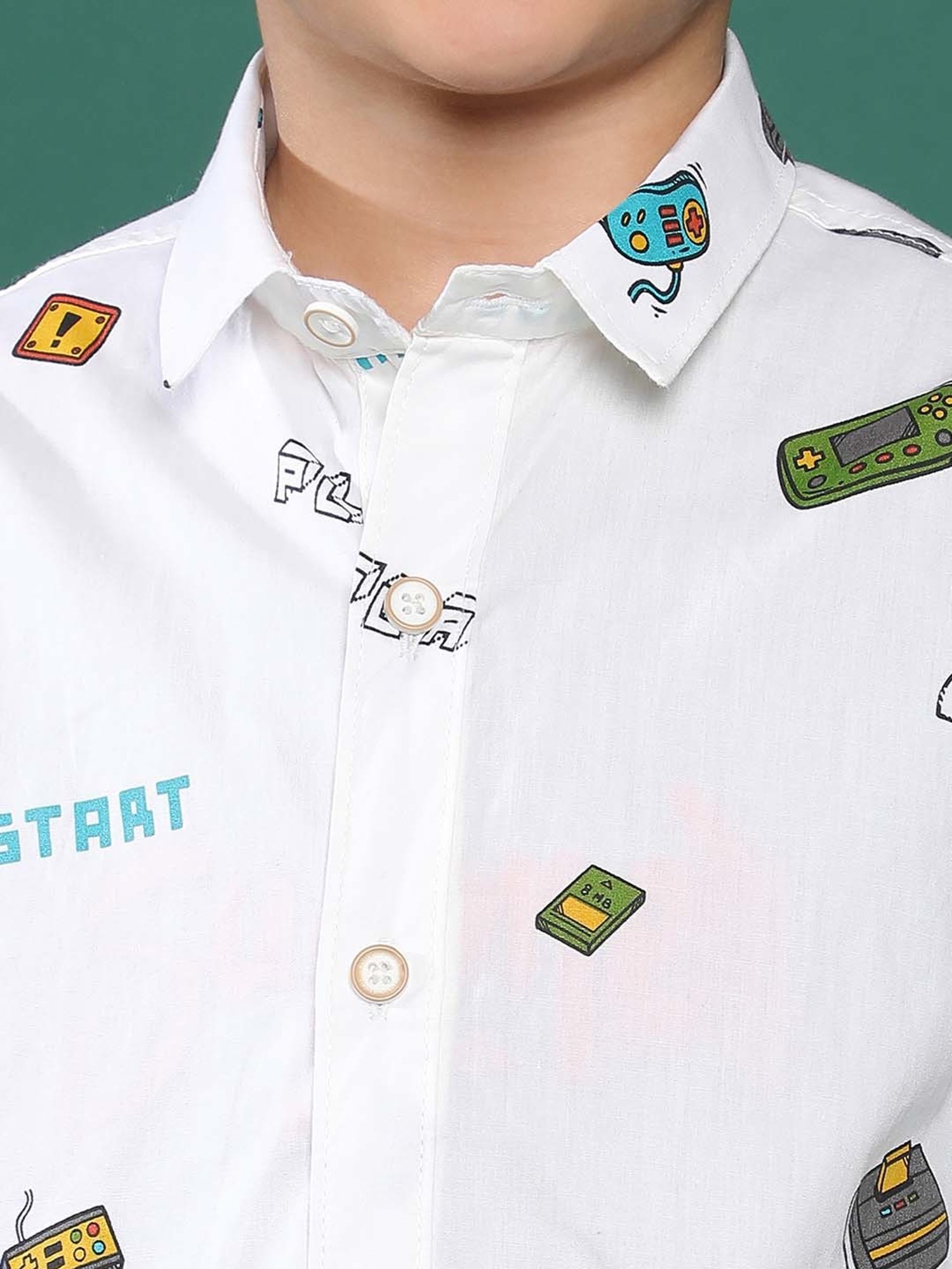 Tales & Stories Kids White Cotton Printed Full Sleeves Shirt