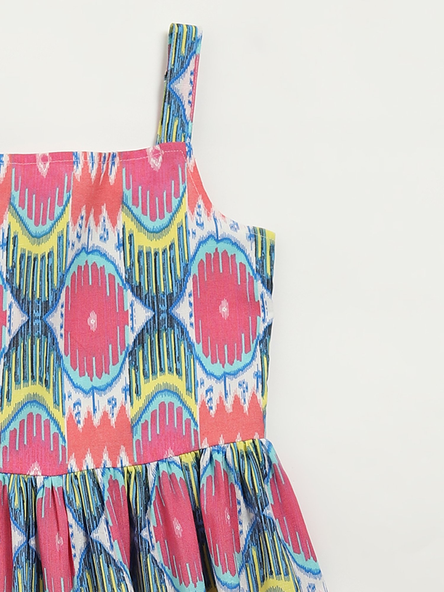 Utsa Kids by Westside Pink Ikat Print Tiered Cotton Blend Dress