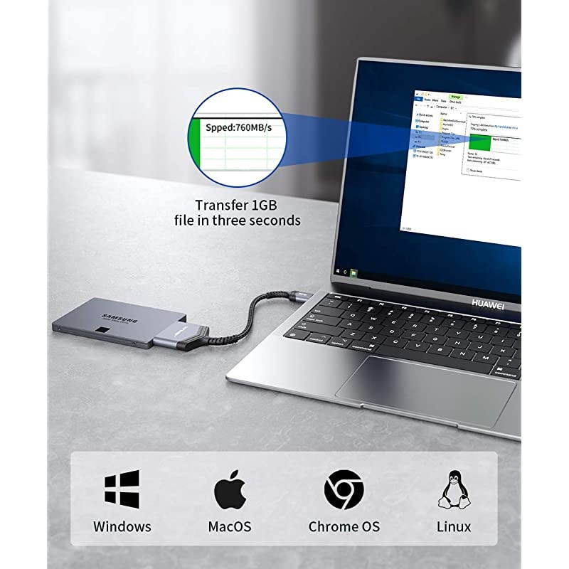 SATA to USB A Cable  USB A 30 to 25 SATA III Hard Drive Adapter Aluminum Shell Nylon Cord External Converter for SSDHDD Data TransferGrey