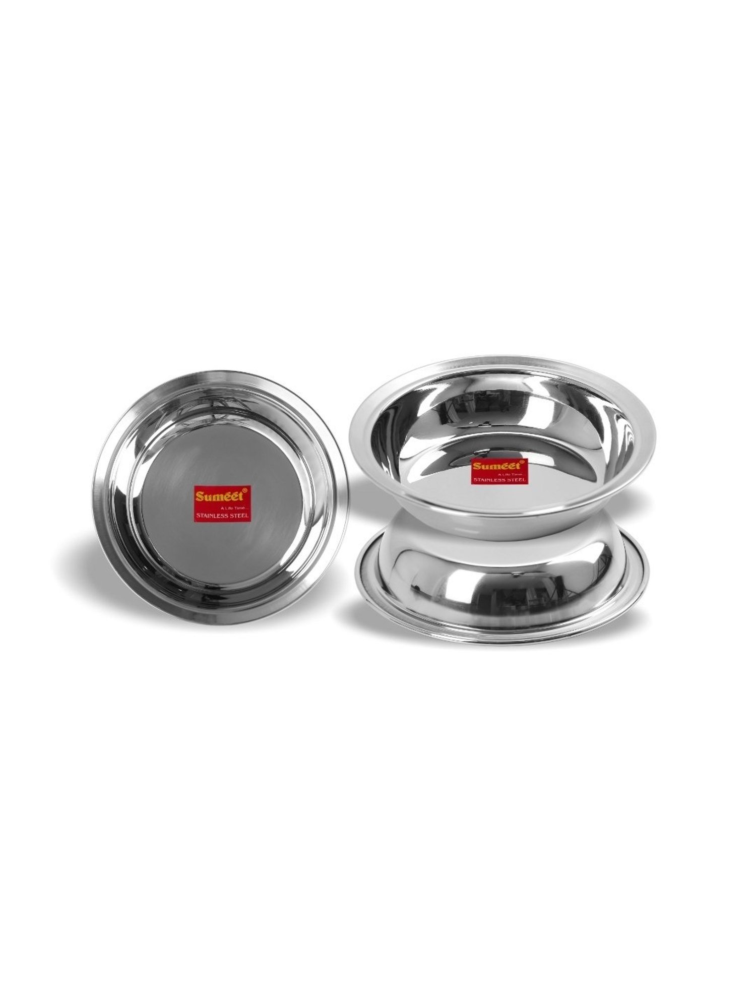 Sumeet S.S. Heavy Gauge Multi Utility Serving Plates with Mirror Finish 19cm Dia-Set of 3pc