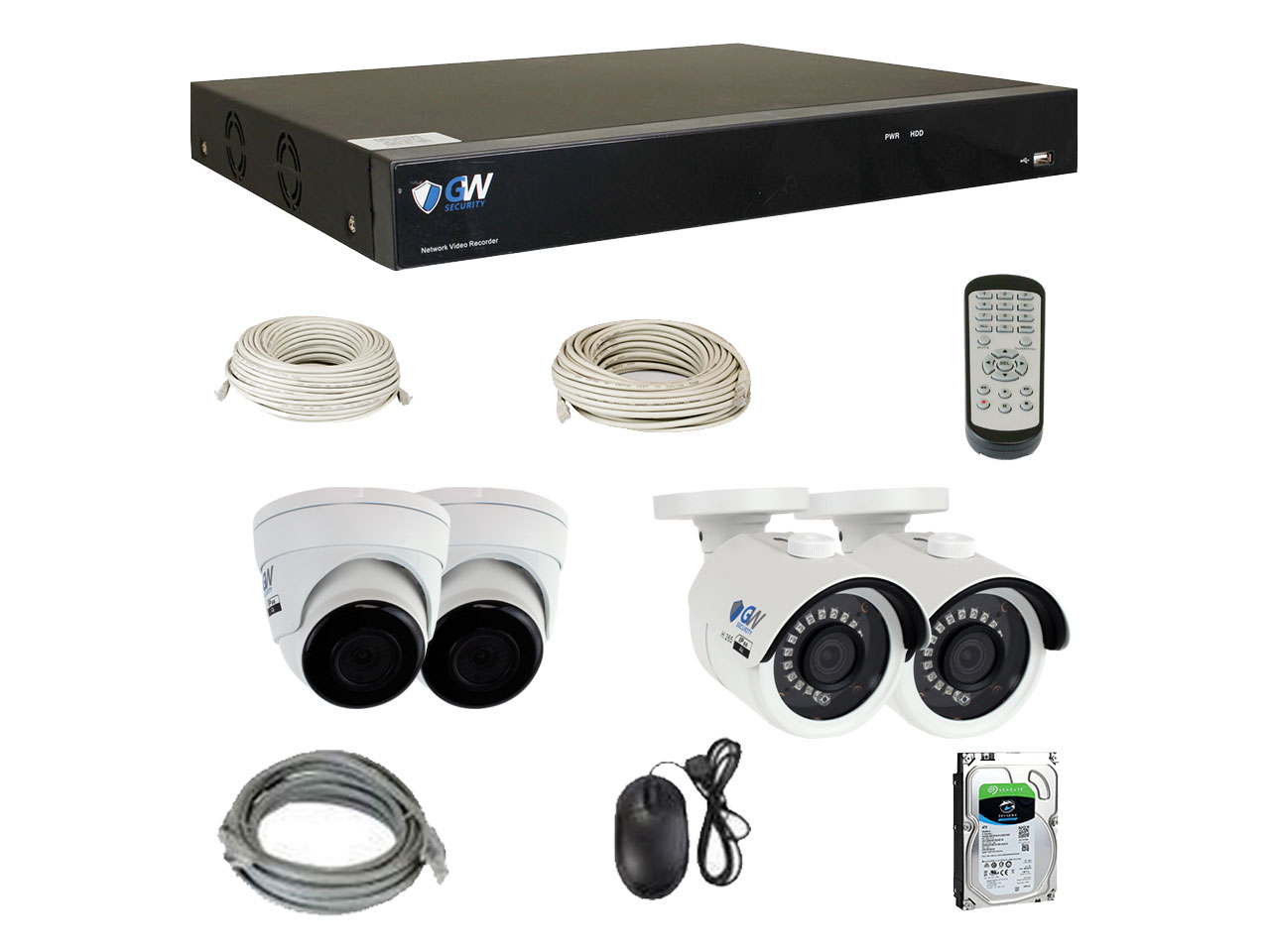 GW 4K UltraHD 8MP PoE IP Security Camera System, 8-channel H.265 NVR UHD 4K Output, 8 x 4K 8 Megapixel WDR Weather Proof PoE Dome IP Cameras, Smart Video Search Customizable Motion Detection, 2TB HDD