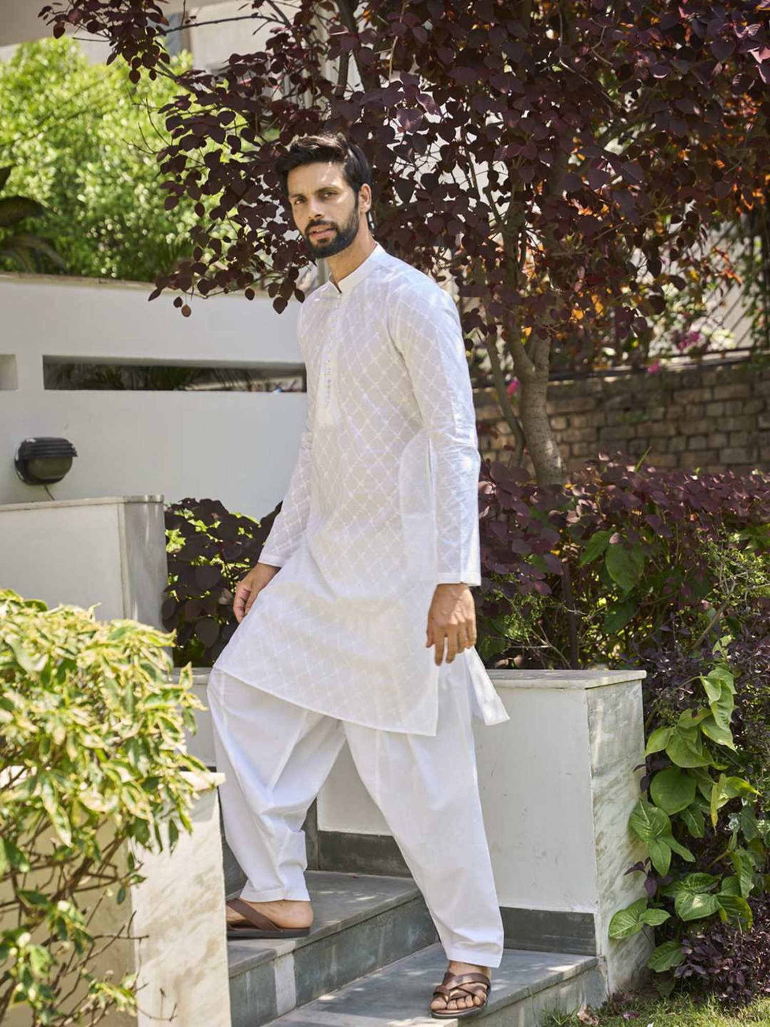 See Designs White Cotton Regular Fit Embroidered Kurta Bottom Set