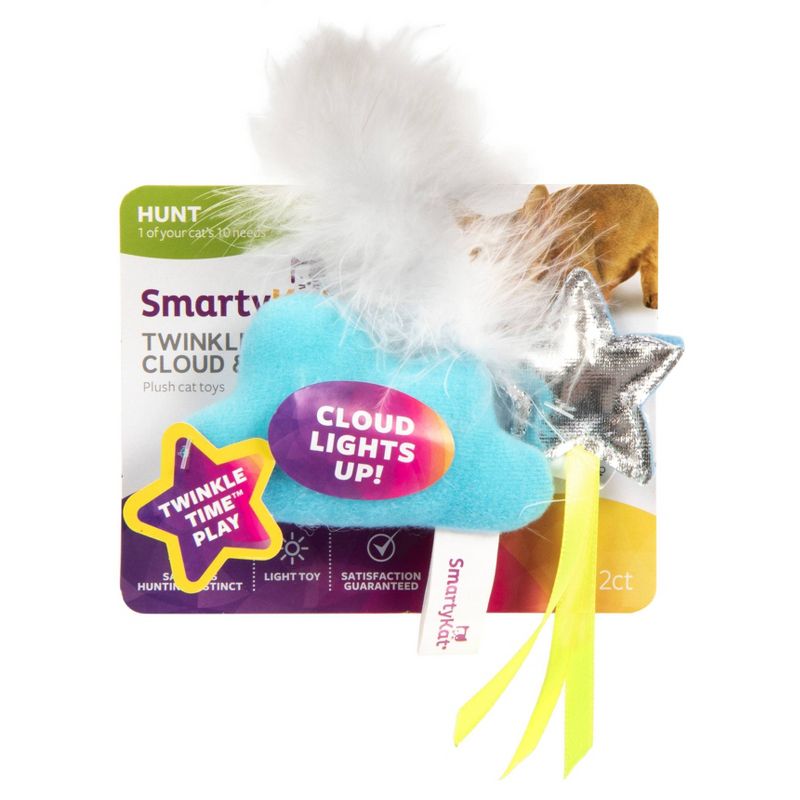 SmartyKat Twinkle Time Cloud & Star Electronic Light Up Plush Cat Toy - 2pk