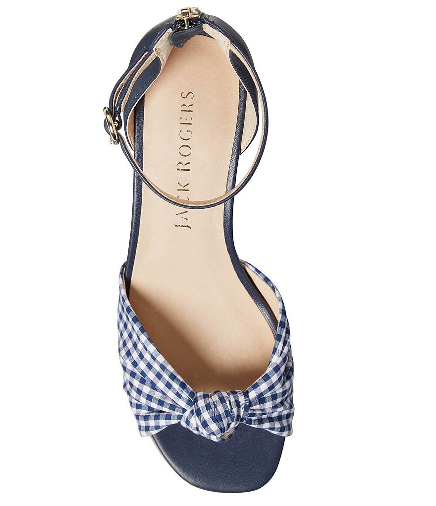 Jack Rogers Abigail Gingham Knotted Ankle Strap Block Heel Sandals