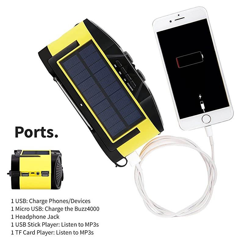 Weather Radio 4000mAh Portable Solar Powered Hand Crank AM FM NOAA Weather Stations USB Cell Phone Charger SOS Alarm LED Flashlight amp Reading Light Radio Buzz4000