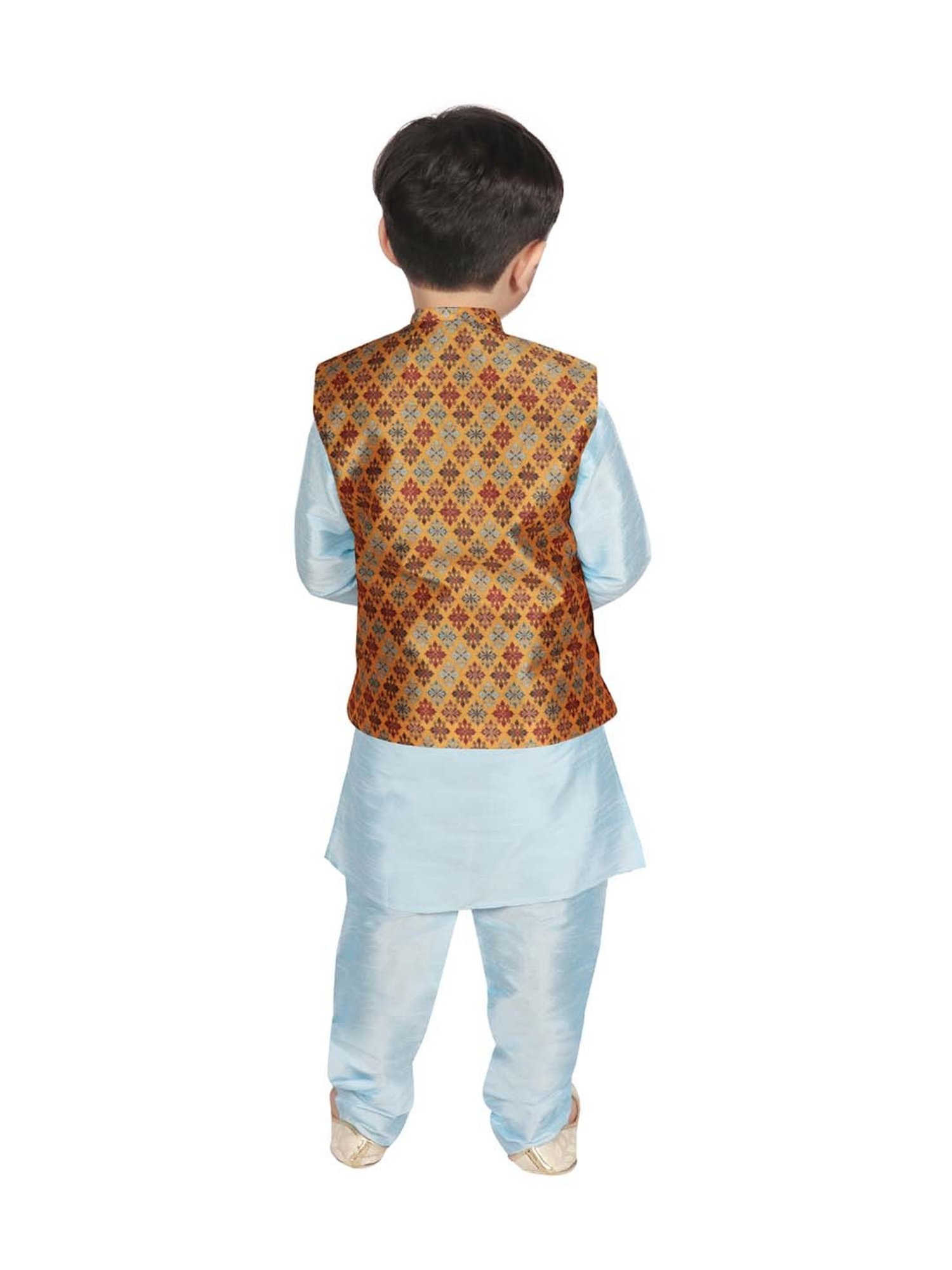 SG Yuvraj Kids Yellow & Blue Printed Full Sleeves Kurta Set