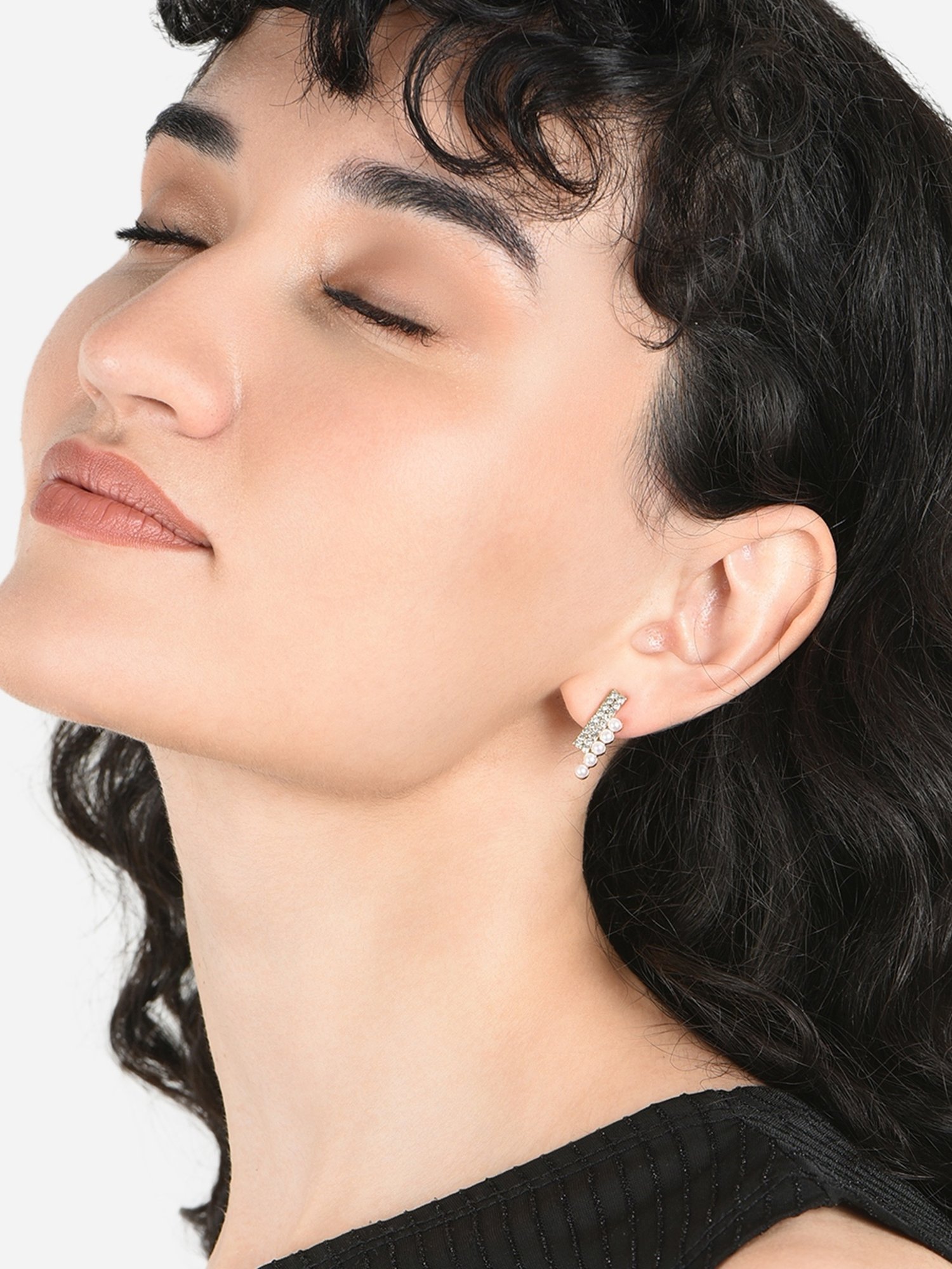 ToniQ Charming Fusion Look Alloy White Stud Earrings for Women