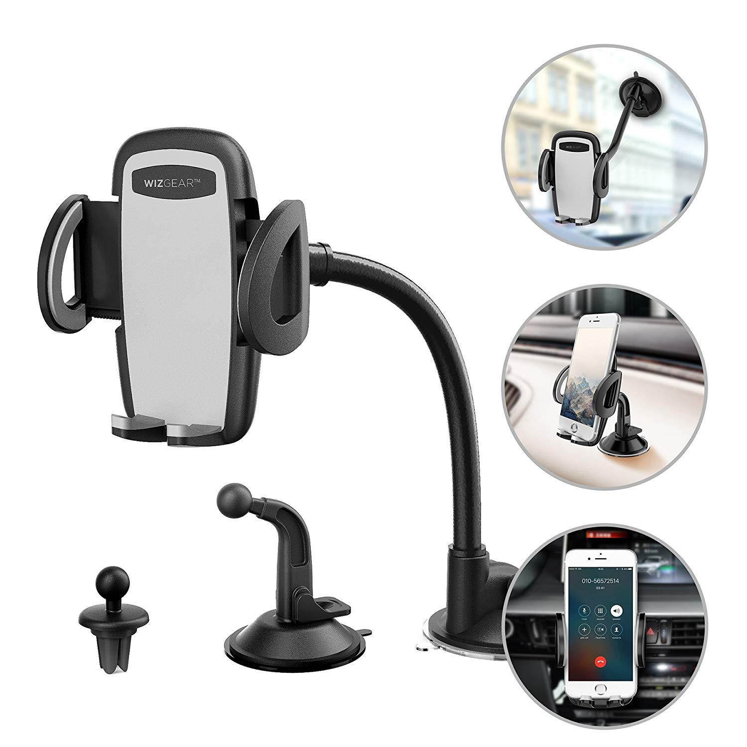 Phone Holder for Car, WizGear 3-in-1 Universal Car Phone Mount, Cell Phone Car Mount Air Vent Holder with Dashboard Mount and Windshield Mount for Cell Phones